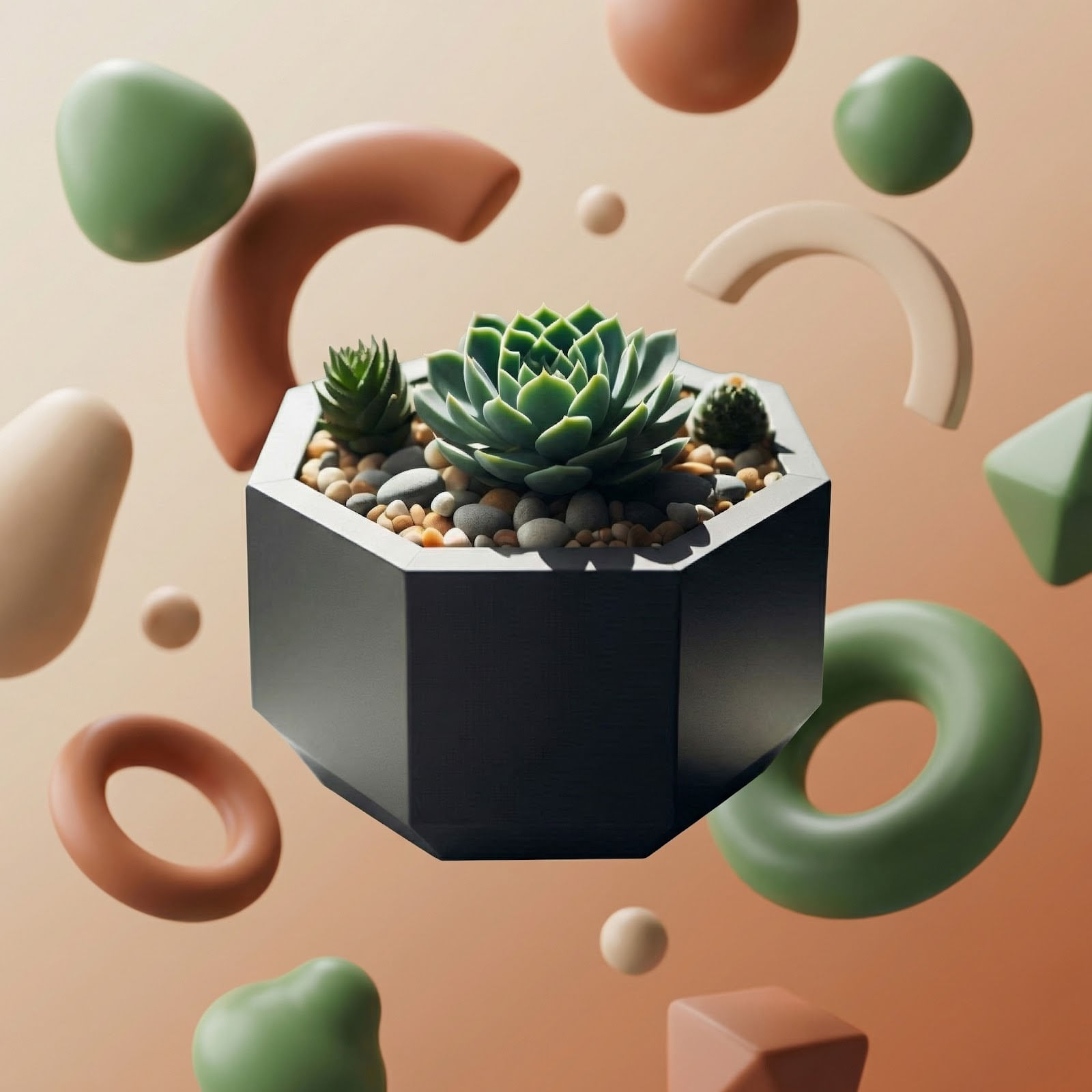Ghiveci Decorativ Octogonal Minimalist, Negru, 13 cm — imaginea 3