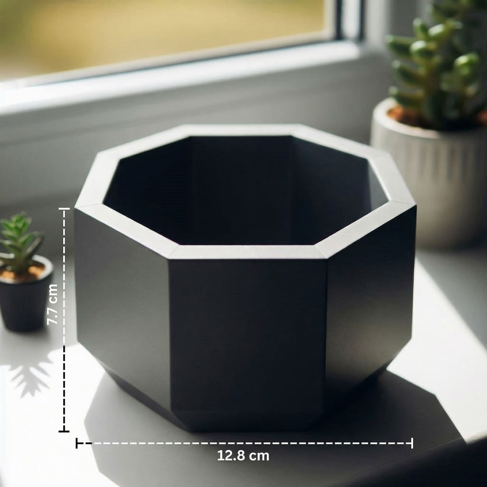 Ghiveci Decorativ Octogonal Minimalist, Negru, 13 cm — imaginea 4