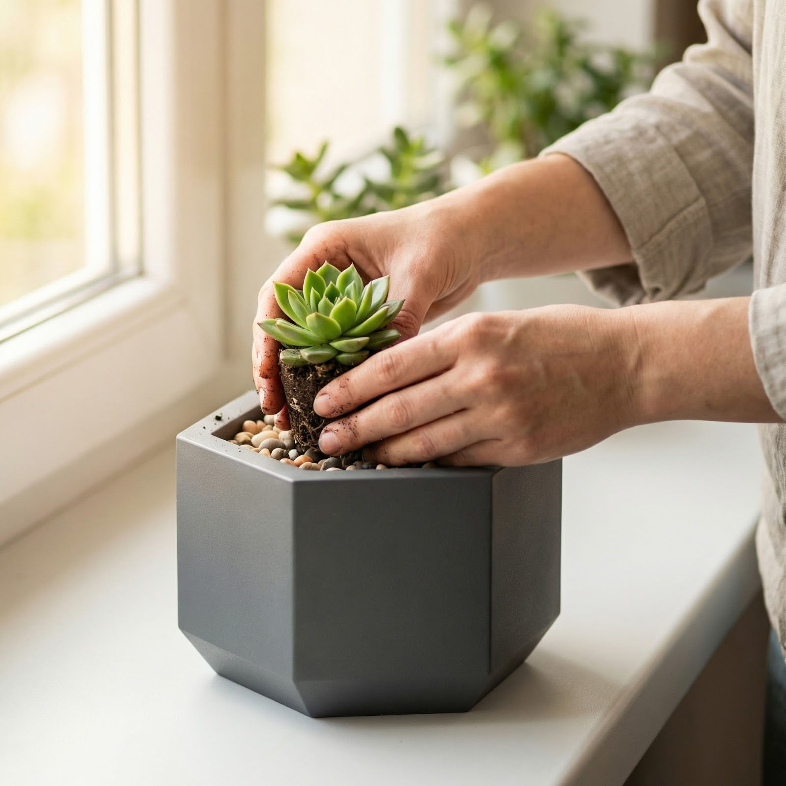Ghiveci Decorativ Octogonal Minimalist, Negru, 13 cm — imaginea 7