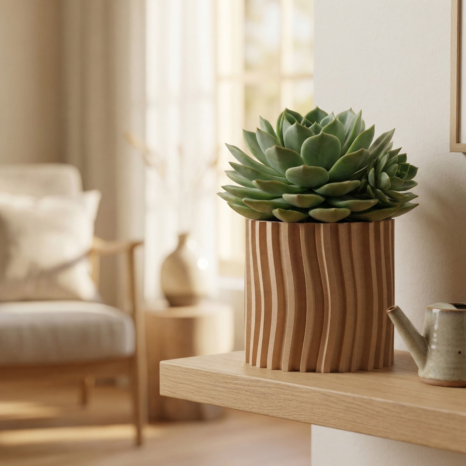 Ghiveci Decorativ cu Valuri, Bej, 13 cm — imaginea 5