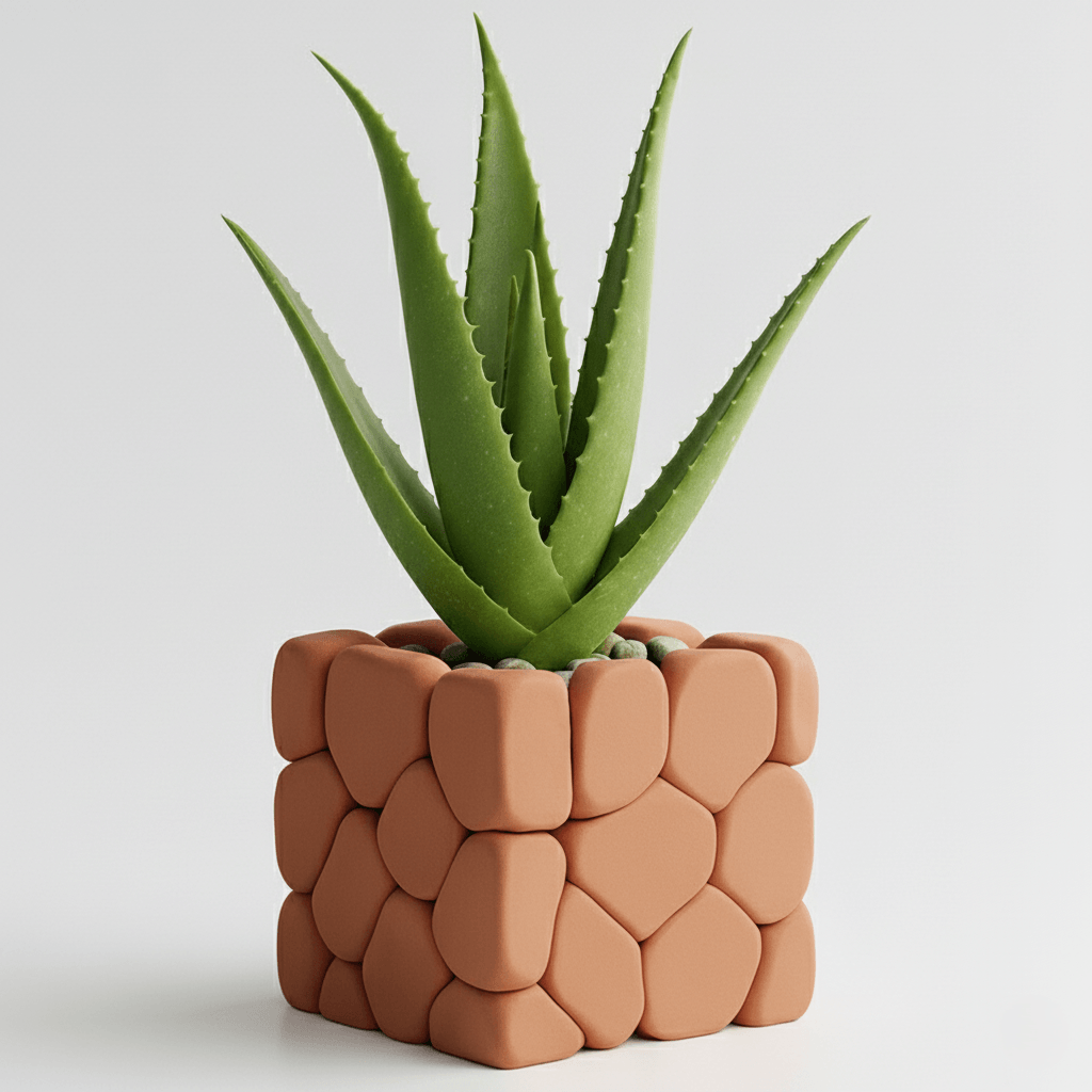 Ghiveci decorativ cu design stone touch, culoare Terracotta Ember, plastic PLA, 9cm inaltime — imaginea 4