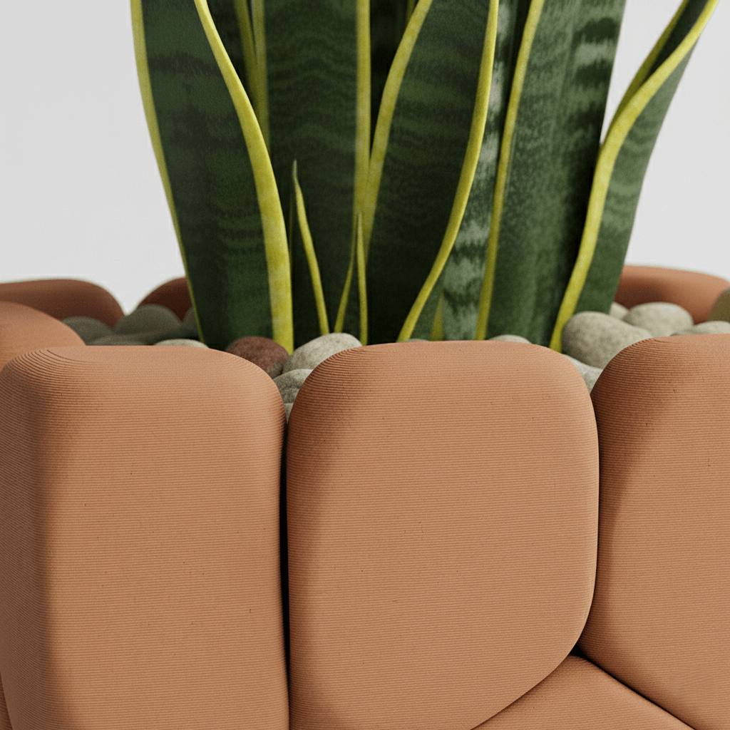 Ghiveci decorativ cu design stone touch, culoare Terracotta Ember, plastic PLA, 9cm inaltime — imaginea 5