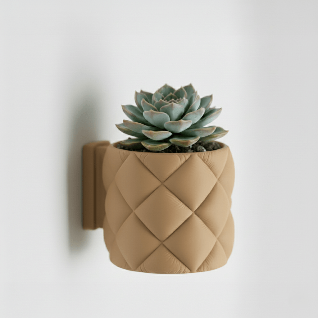 Ghiveci exclusivist de perete – Design Quilted Elegance, culoare Sandstone Beige, plastic PLA, 14cm inaltime, 14cm diametru — imaginea 2