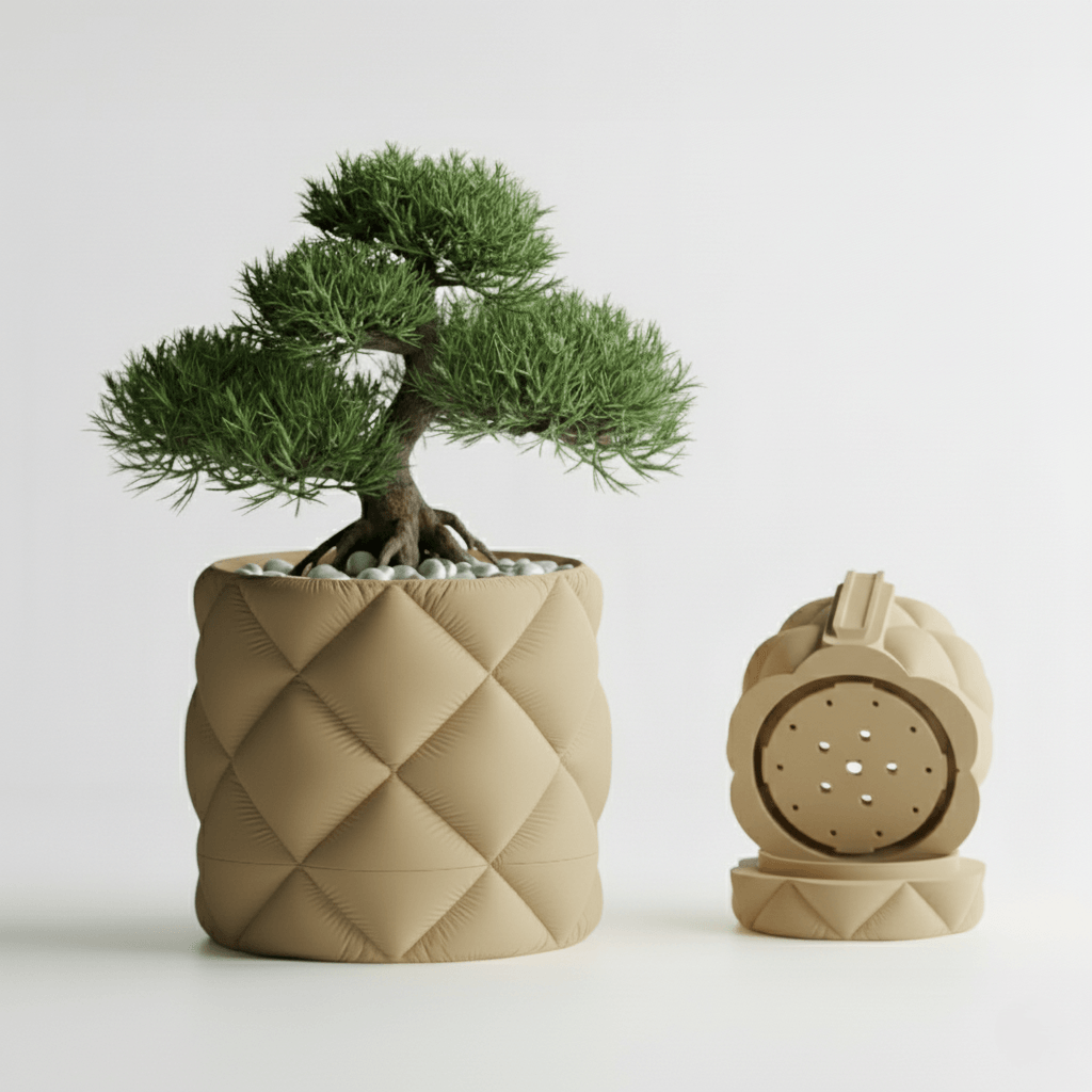 Ghiveci exclusivist de perete – Design Quilted Elegance, culoare Sandstone Beige, plastic PLA, 14cm inaltime, 14cm diametru — imaginea 5