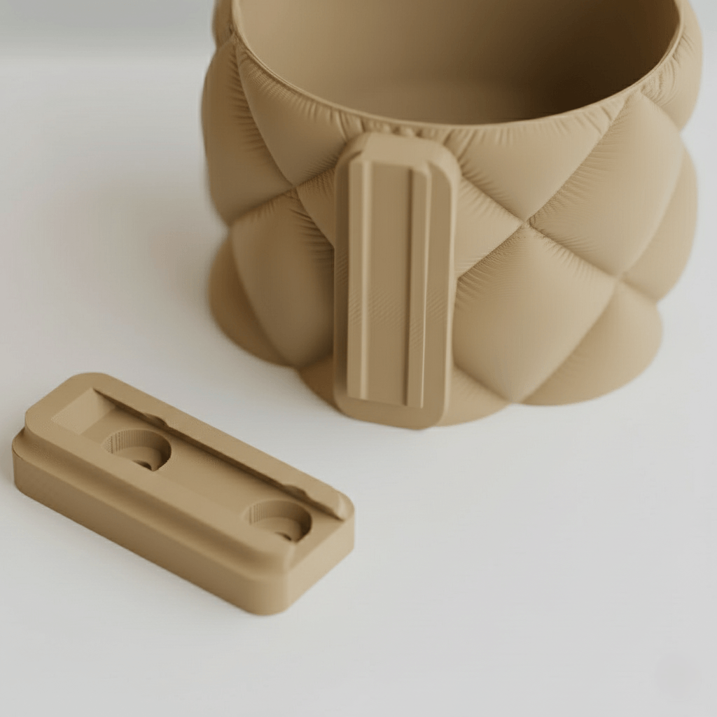 Ghiveci exclusivist de perete – Design Quilted Elegance, culoare Sandstone Beige, plastic PLA, 14cm inaltime, 14cm diametru — imaginea 7