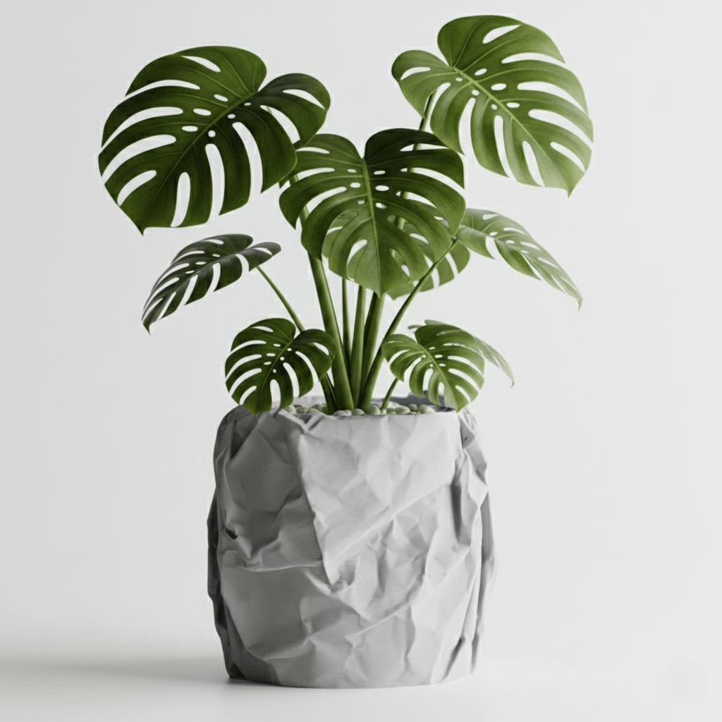 Ghiveci decorativ Crumpled Design, Silver Gray, plastic PLA, diametru 12cm, inaltime 16cm — imaginea 3