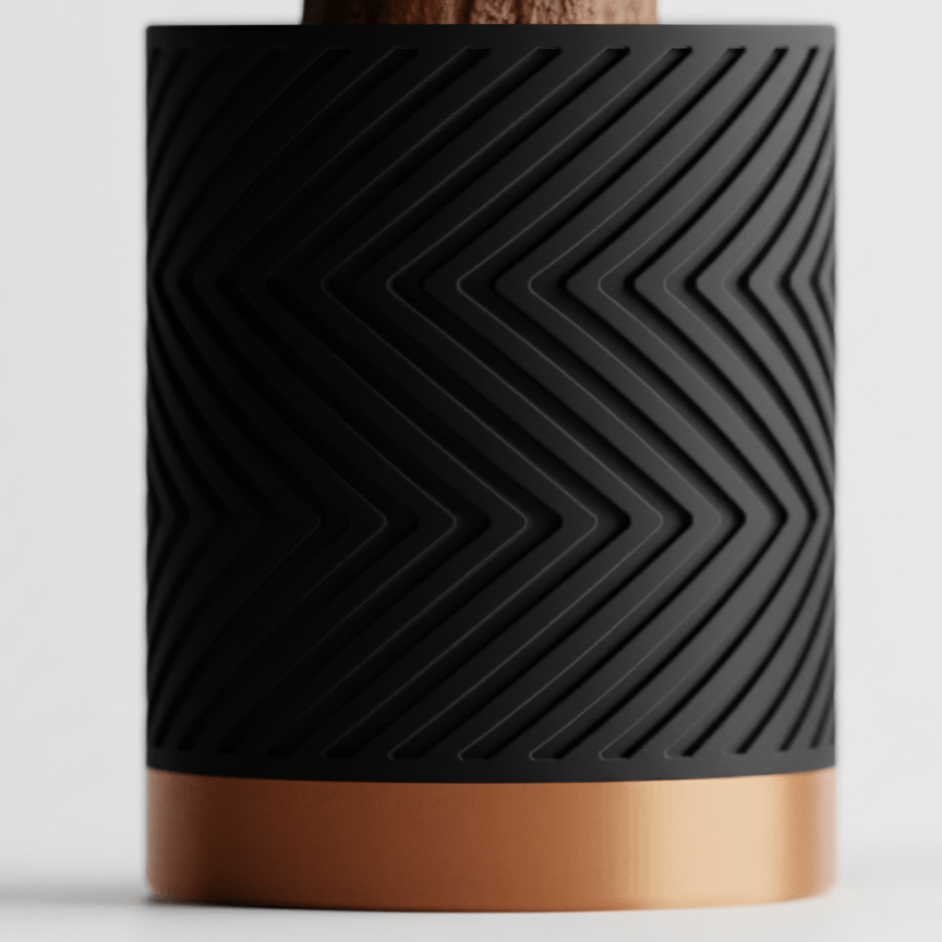 Ghiveci Inalt Geometric Luxe – Culoare Midnight Black & Copper Gold, plastic PLA, diametru 10cm, inaltime 15cm