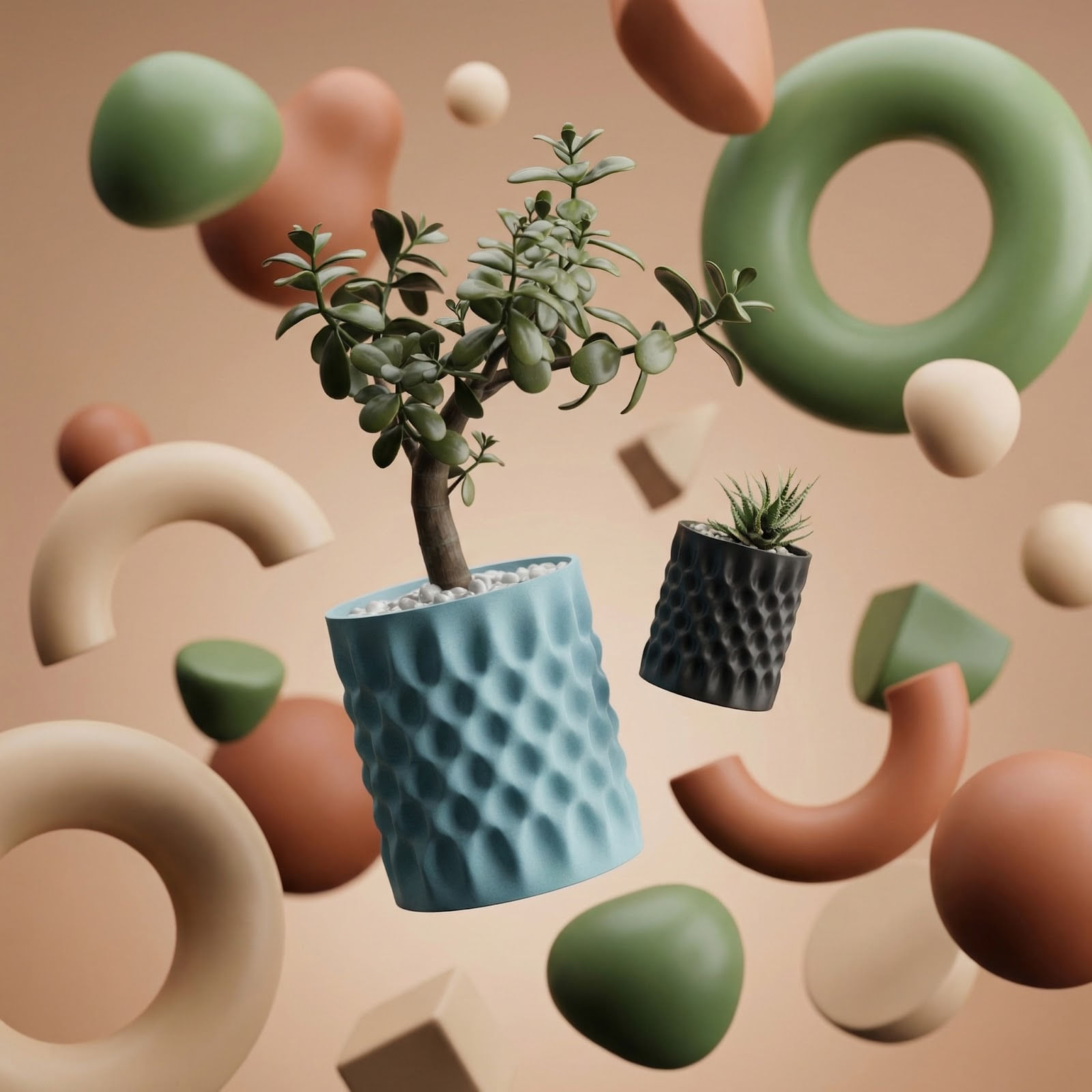 Ghiveci Decorativ Albastru, Textura Organica, 15 cm — imaginea 5