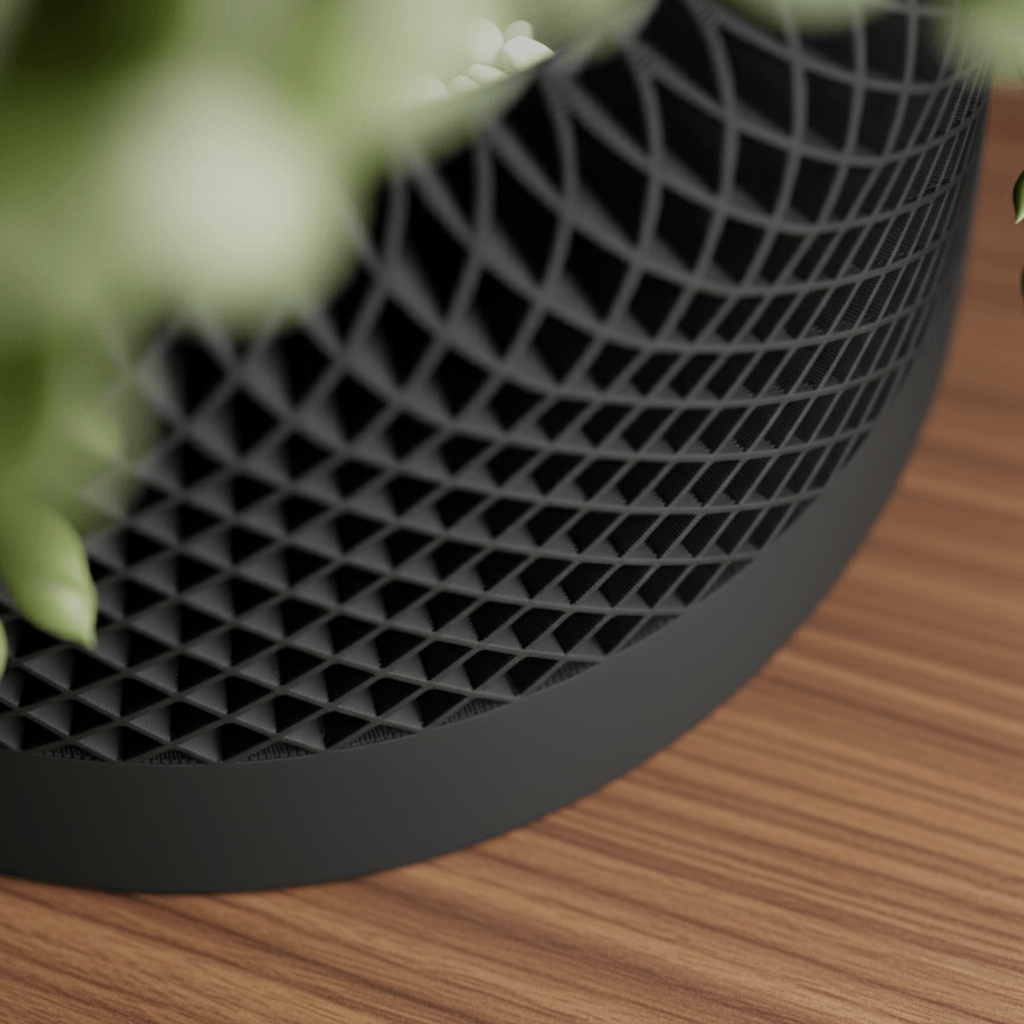 Ghiveci decorativ Dual Texture – Culoare Midnight Onyx & Ivory Stone, plastic PLA, diametru 12cm, inaltime 21cm — imaginea 4