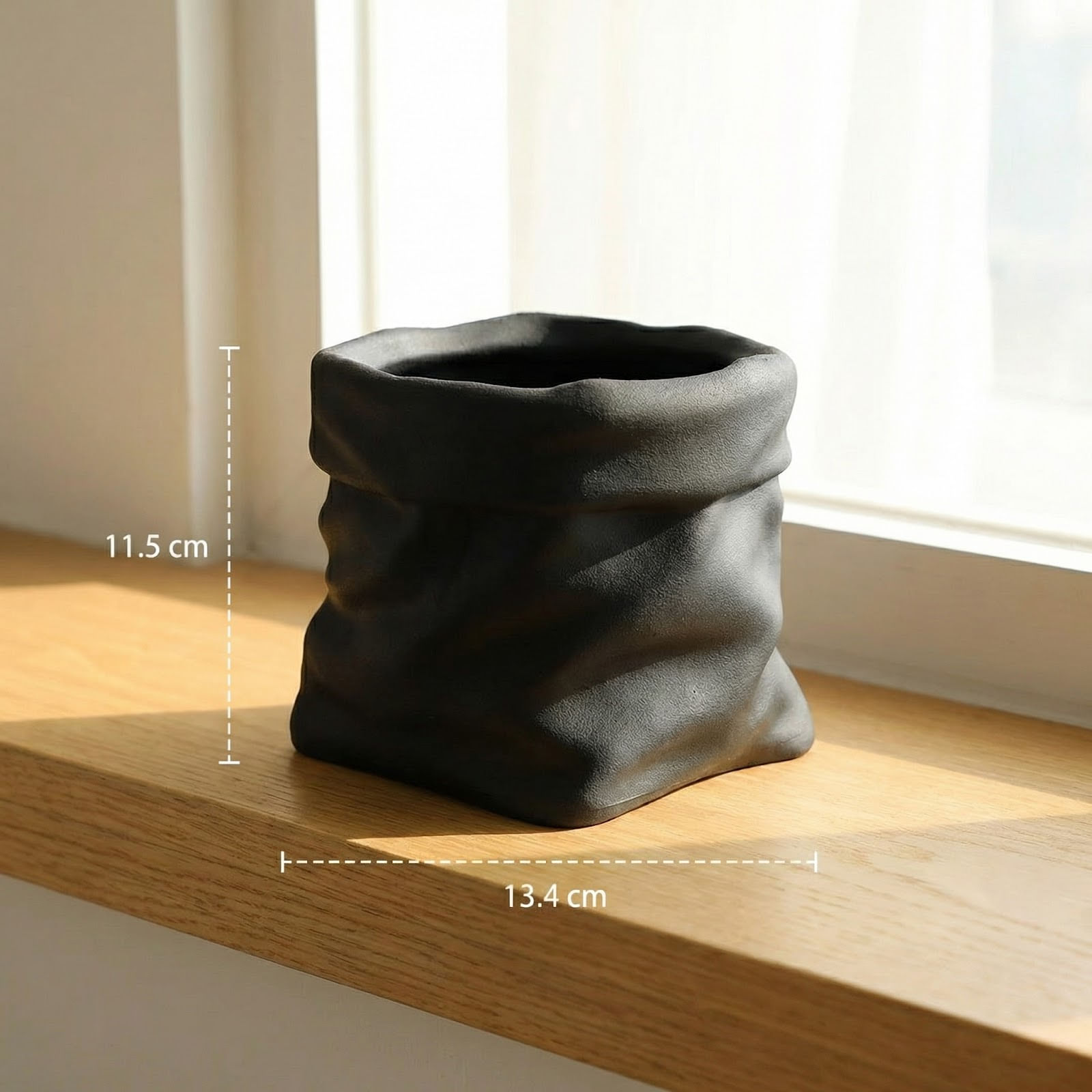 Ghiveci Decorativ cu Silueta Drapata, Negru, 13 cm — imaginea 7