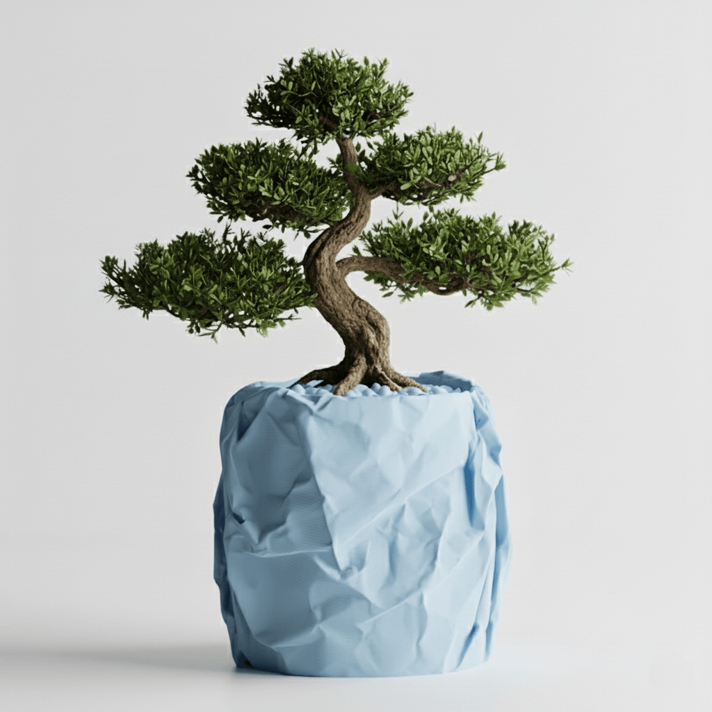 Ghiveci decorativ, Crumpled Design, Arctic Blue, plastic PLA, diametru 12cm, inaltime 16cm — imaginea 6