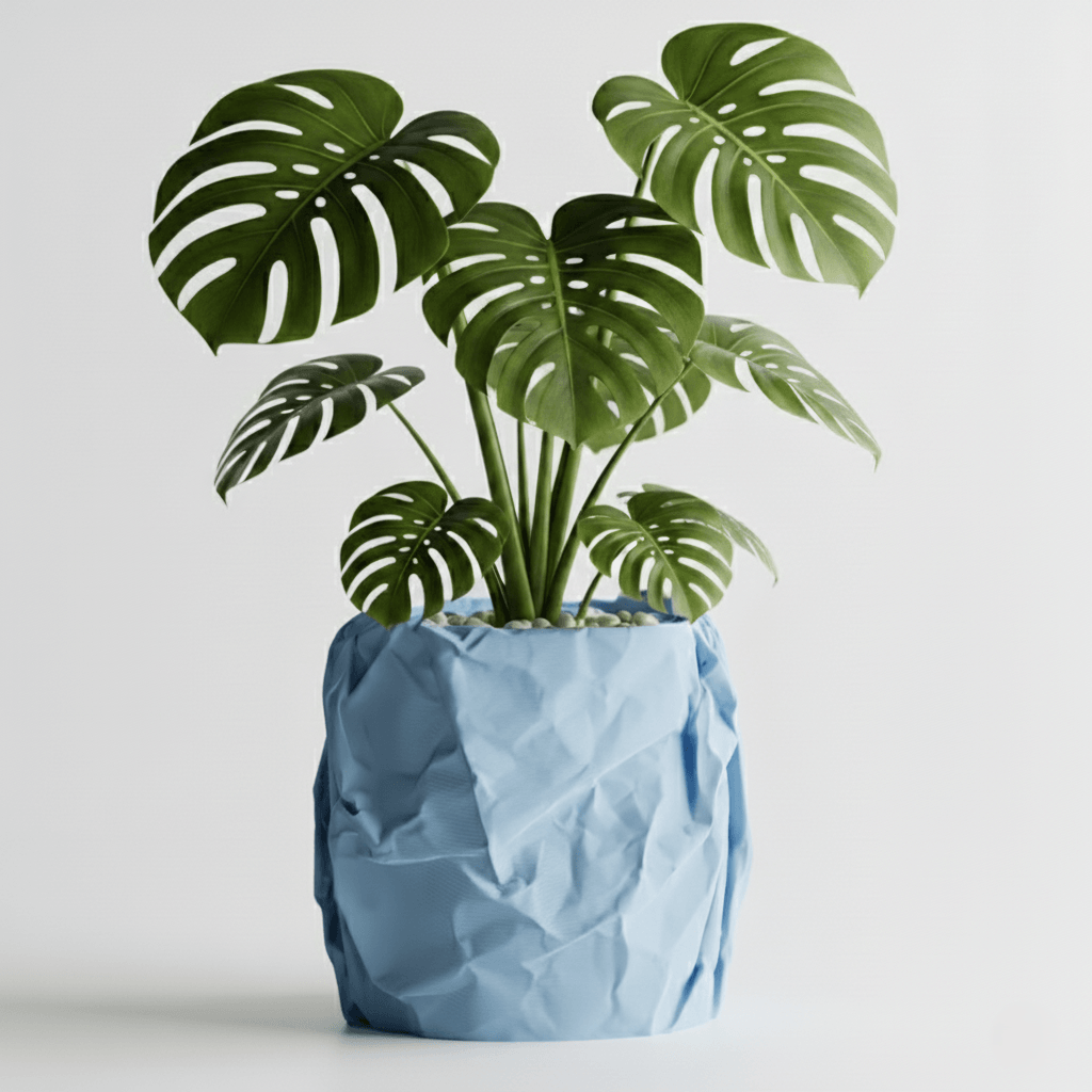Ghiveci decorativ, Crumpled Design, Arctic Blue, plastic PLA, diametru 12cm, inaltime 16cm — imaginea 7