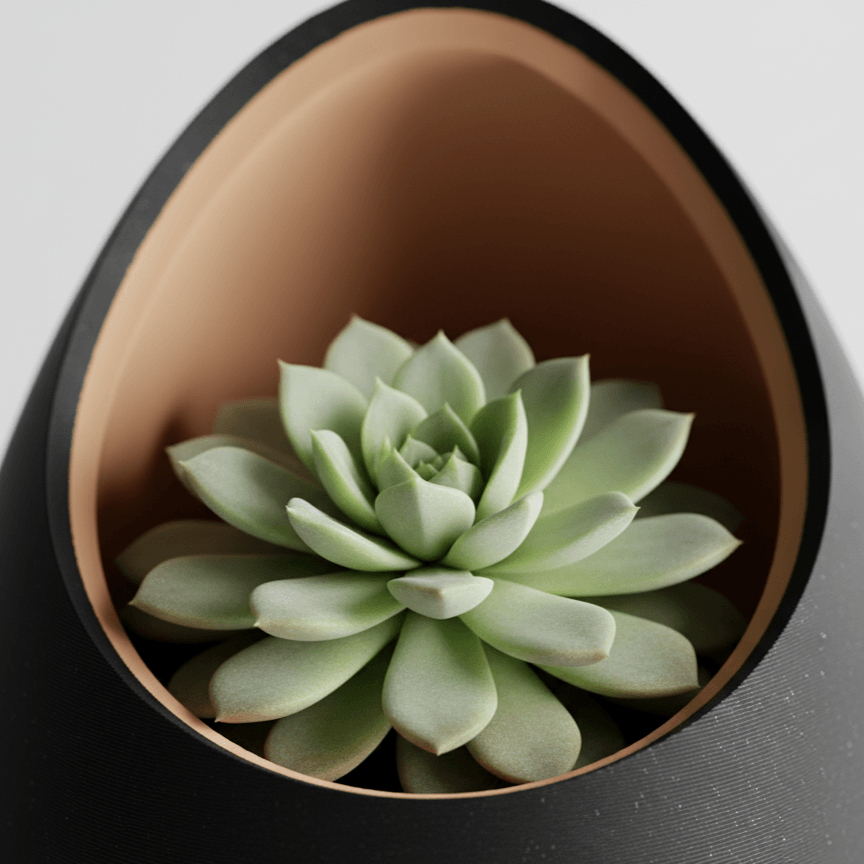 Ghiveci decorativ tip ou, culoare Midnight Onyx & Champagne Gold, plastic PLA, diametru 12cm, inaltime 16cm — imaginea 2