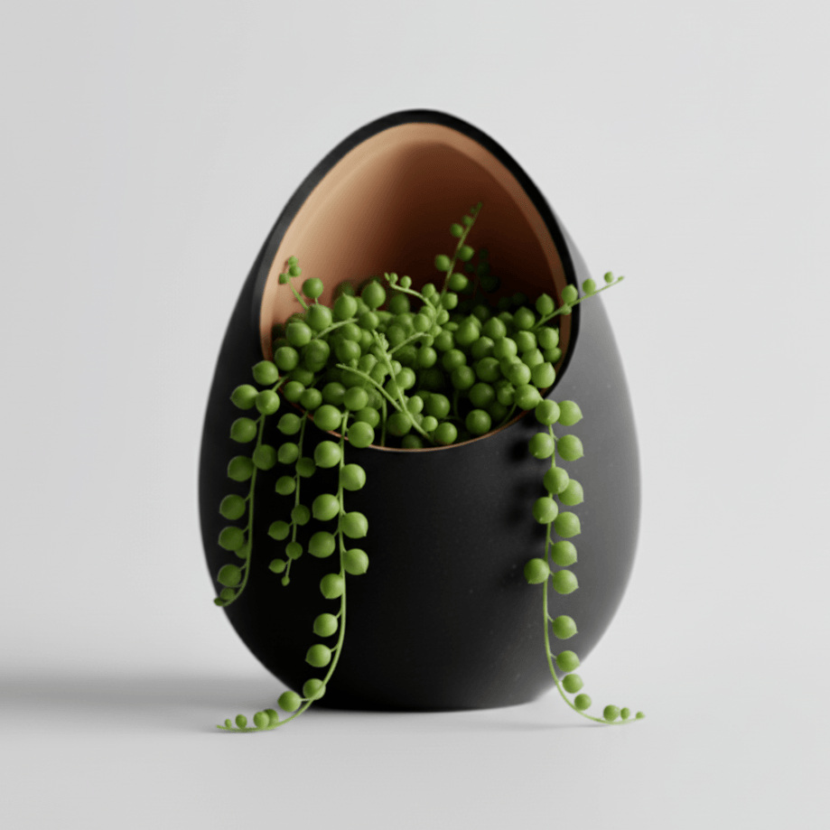 Ghiveci decorativ tip ou, culoare Midnight Onyx & Champagne Gold, plastic PLA, diametru 12cm, inaltime 16cm — imaginea 4