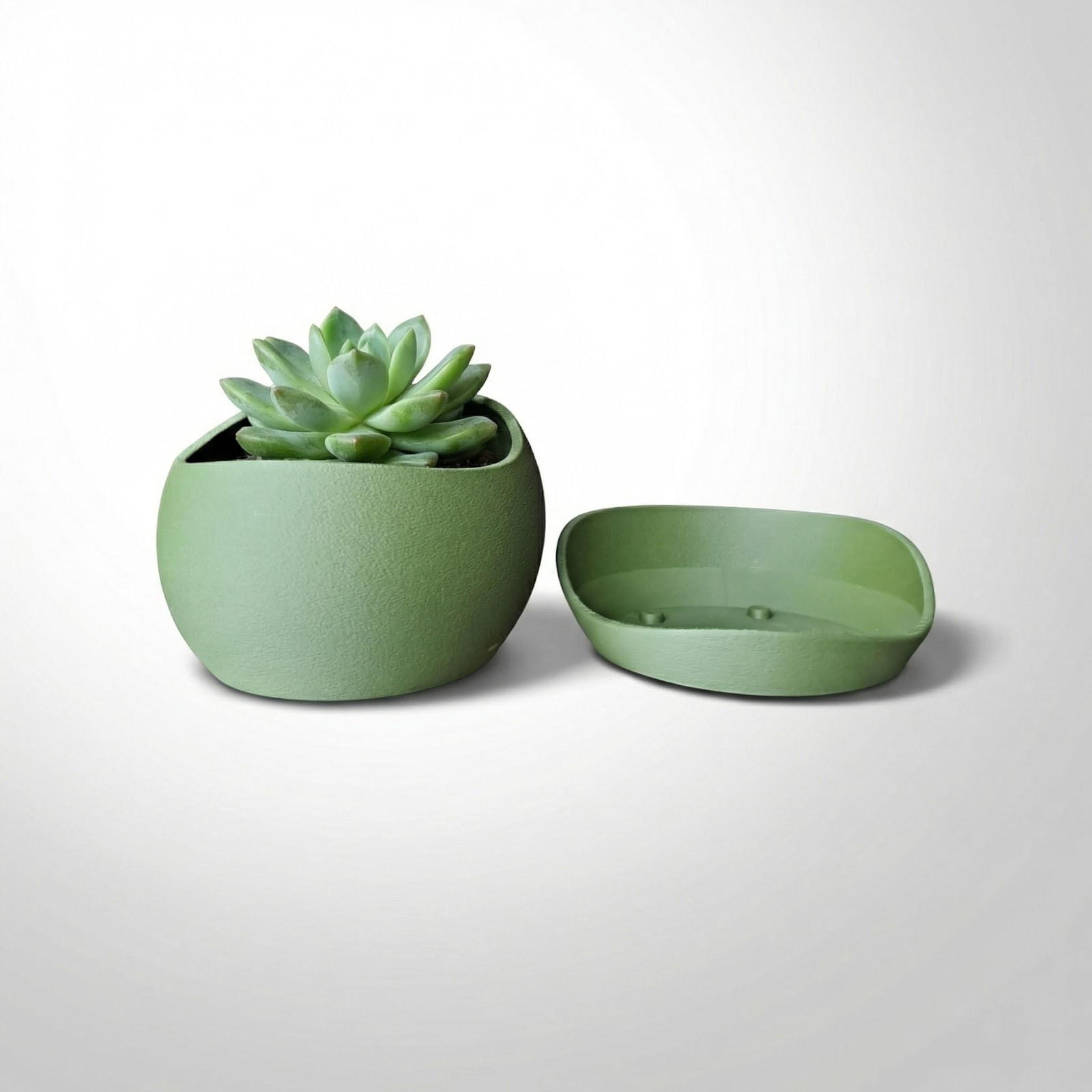 Ghiveci Decorativ cu Textura Mata si Farfurie, Verde, 17 cm — imaginea 5