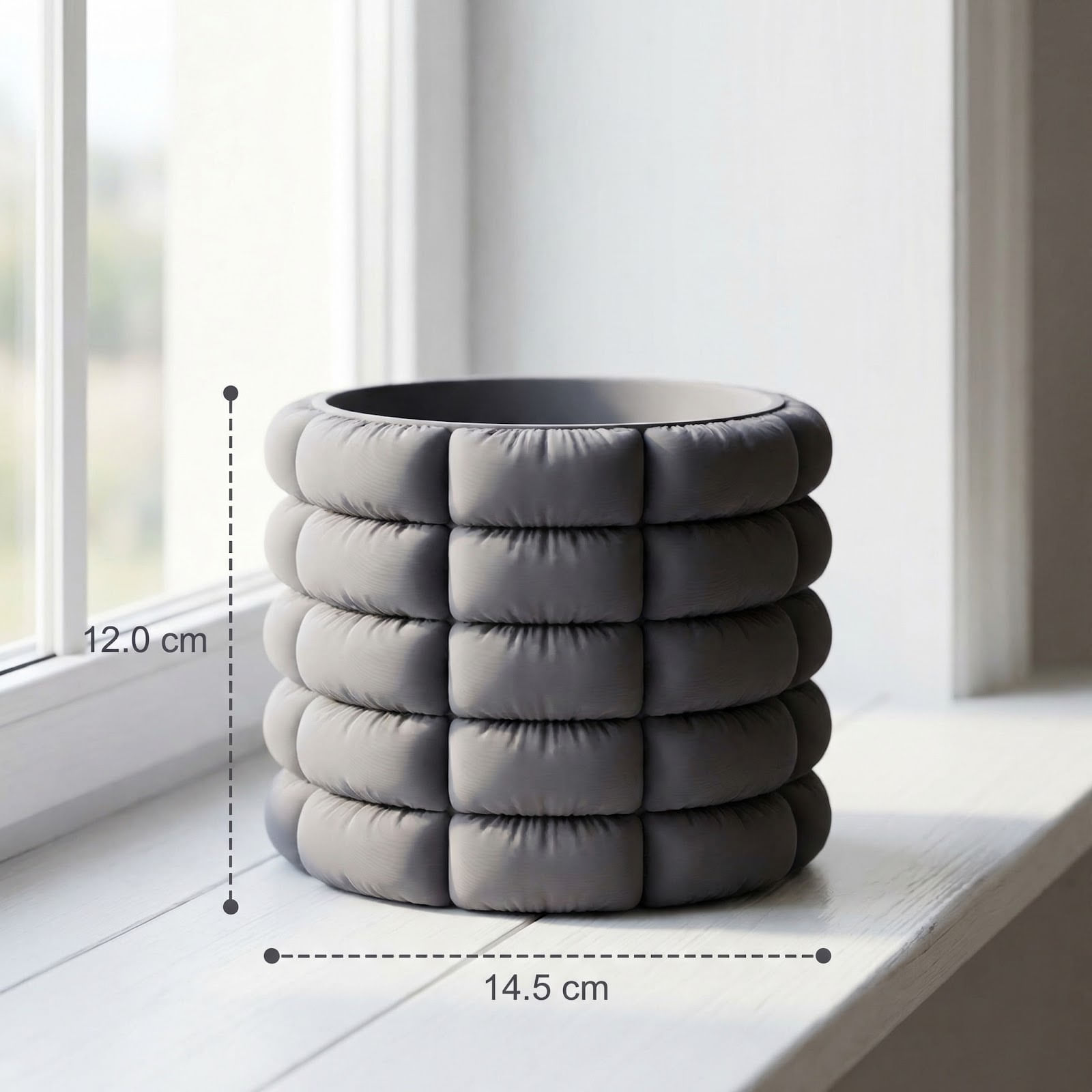Ghiveci Decorativ cu Aspect Textil Matlasat, Gri Antracit, 15 cm — imaginea 4