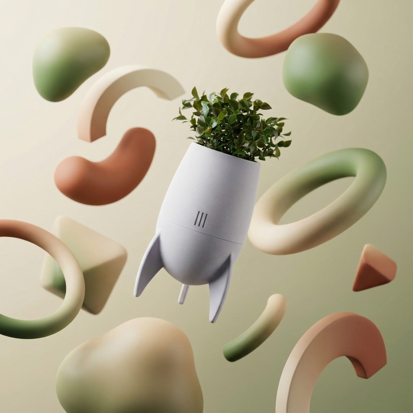 Ghiveci Decorativ Retro Futurist, Alb, 9 cm — imaginea 2