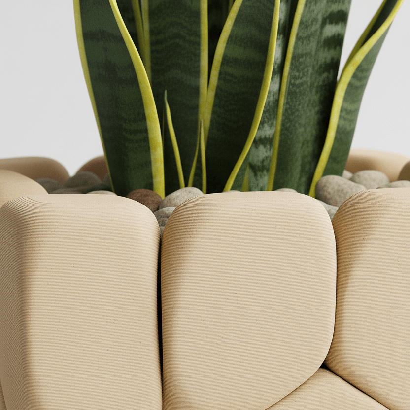 Ghiveci decorativ cu design stone touch, culoare Ivory Sand, plastic pla, diametru 7cm, inaltime 9cm — imaginea 2