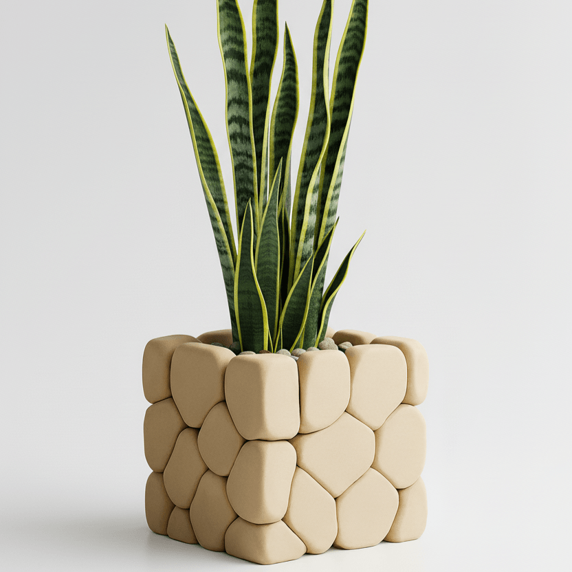 Ghiveci decorativ cu design stone touch, culoare Ivory Sand, plastic pla, diametru 7cm, inaltime 9cm — imaginea 5