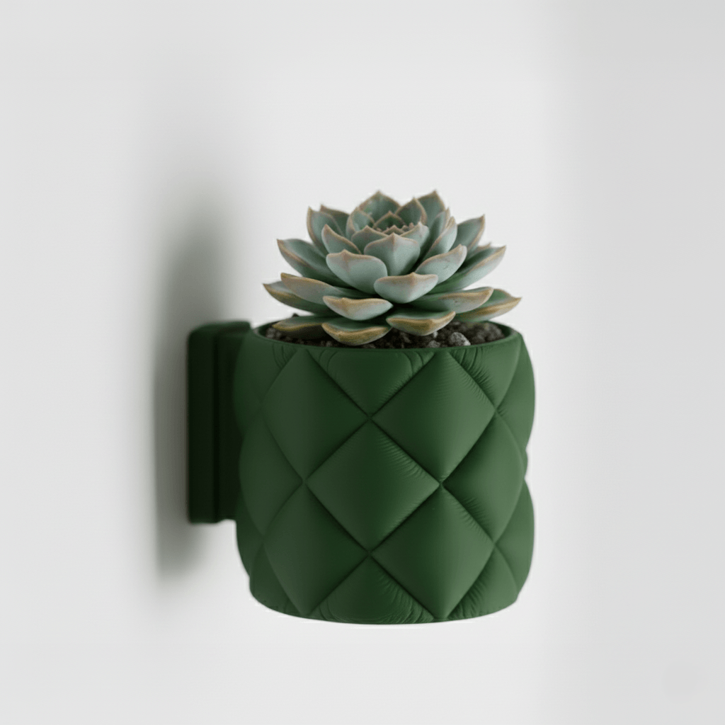 Ghiveci exclusivist de perete – Design Quilted Elegance, culoare Forest Emerald, plastic PLA, 14cm inaltime, 14cm diametru — imaginea 2
