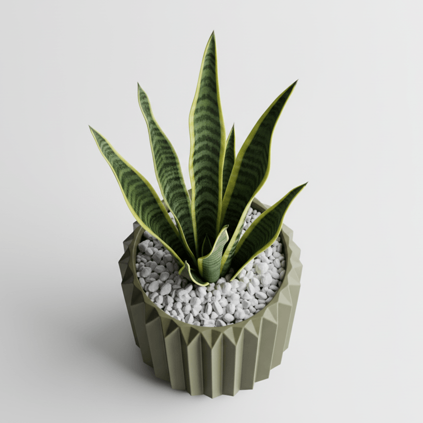 Ghiveci decorativ cu design origami, culoare Verde Oliv, plastic PLA, diametru 12cm, inaltime 15cm — imaginea 4