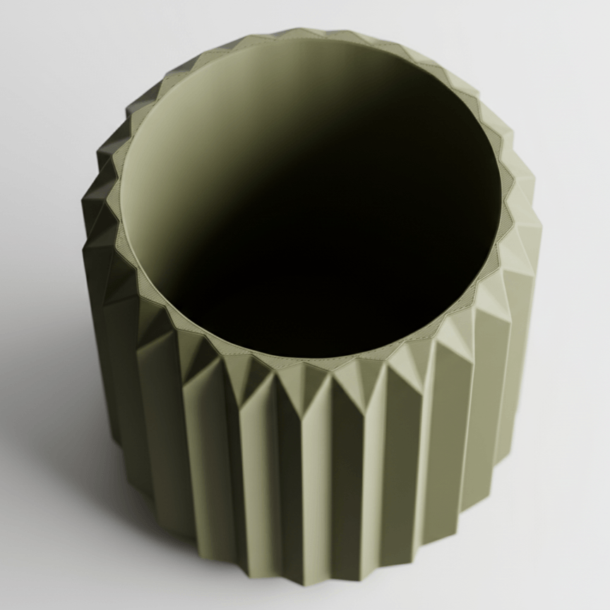 Ghiveci decorativ cu design origami, culoare Verde Oliv, plastic PLA, diametru 12cm, inaltime 15cm — imaginea 5
