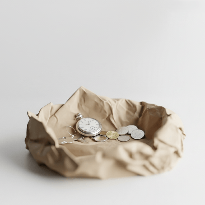 Set Ghiveci decorativ si Tava de chei Crumpled Design, culoare Sandstone Beige, plastic PLA, ghiveci diametru 12cm, inaltime 16cm — imaginea 2