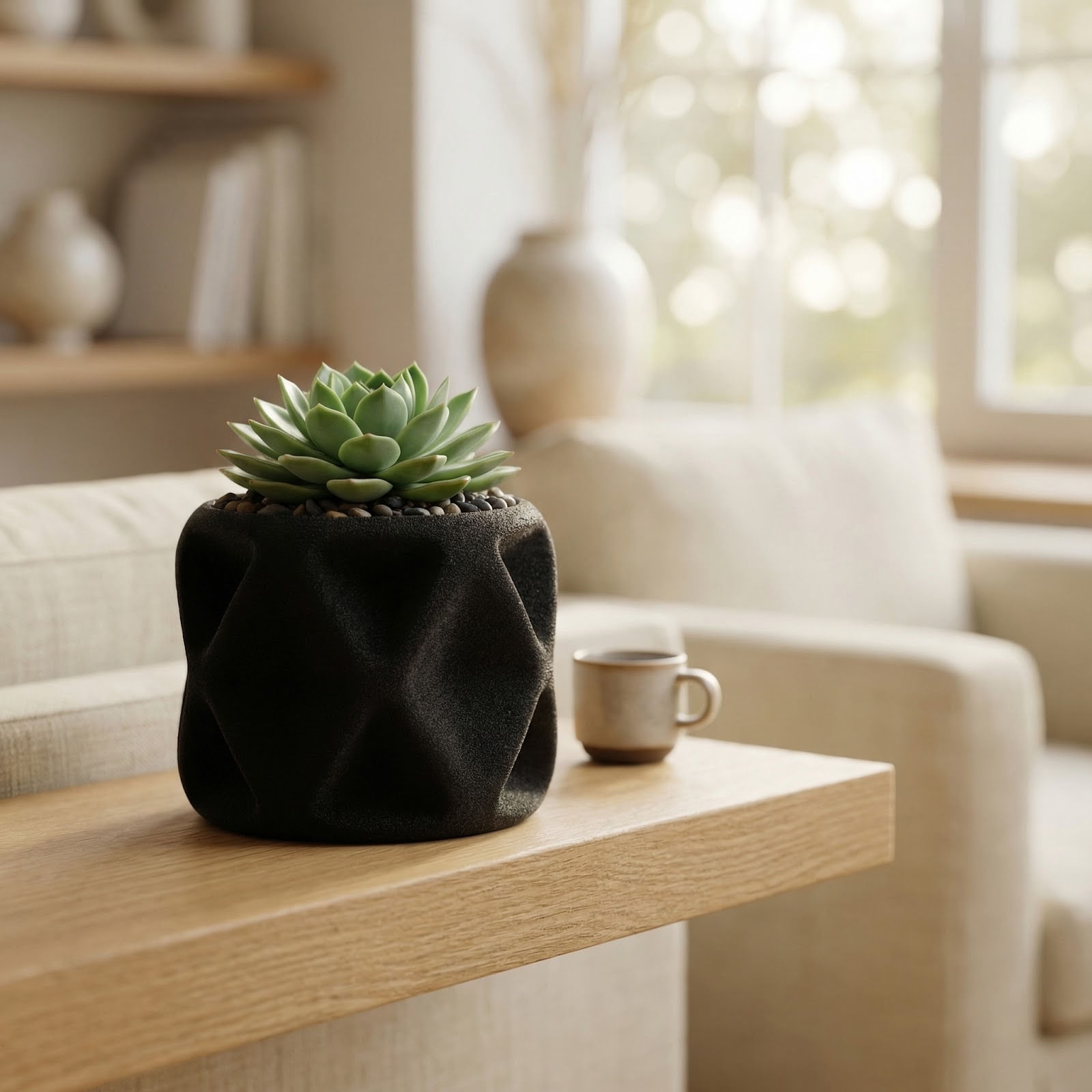 Ghiveci Decorativ cu Textura Catifelata, Negru, 17 cm — imaginea 5
