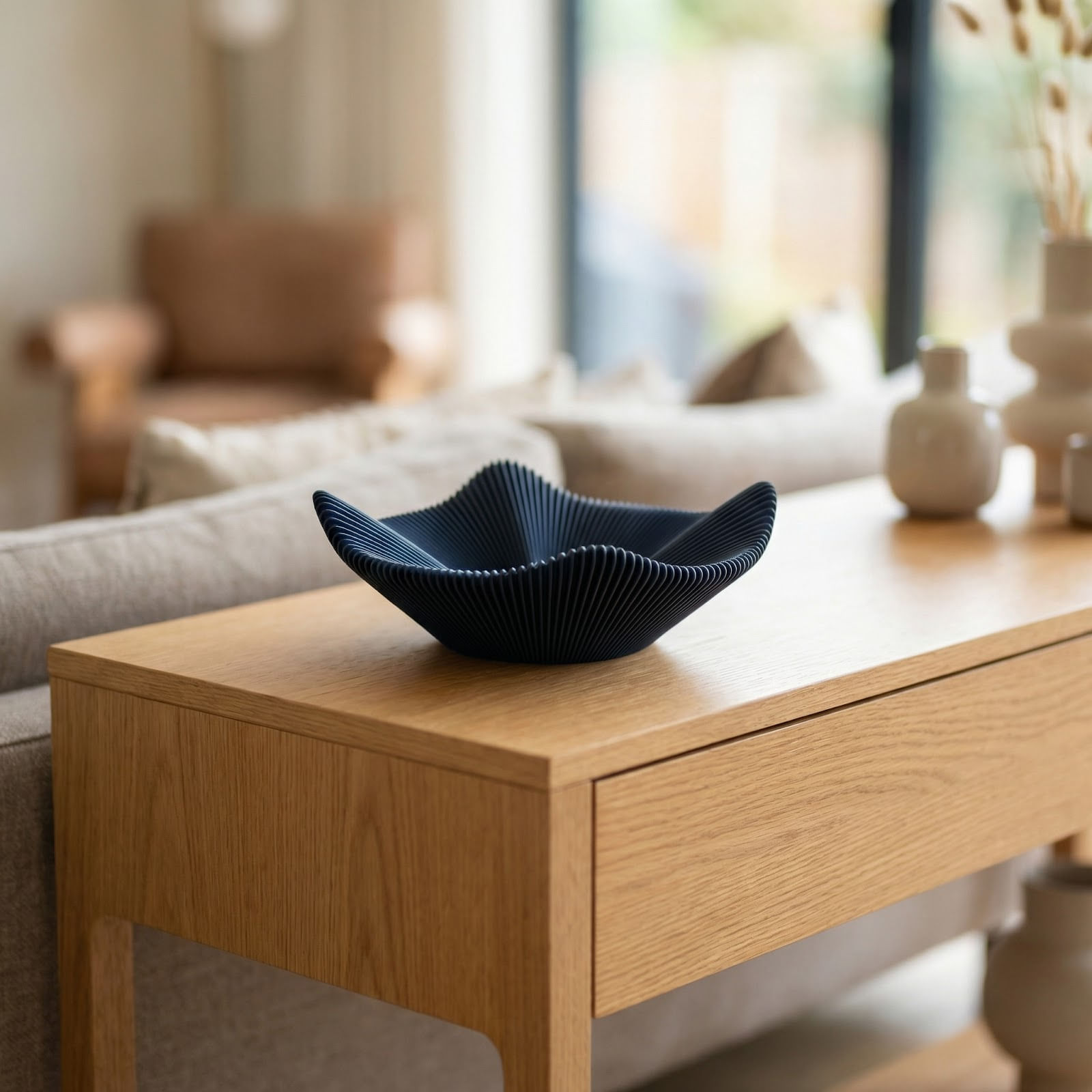 Bol Decorativ cu Pliuri Sculpturale, Negru, 28 cm