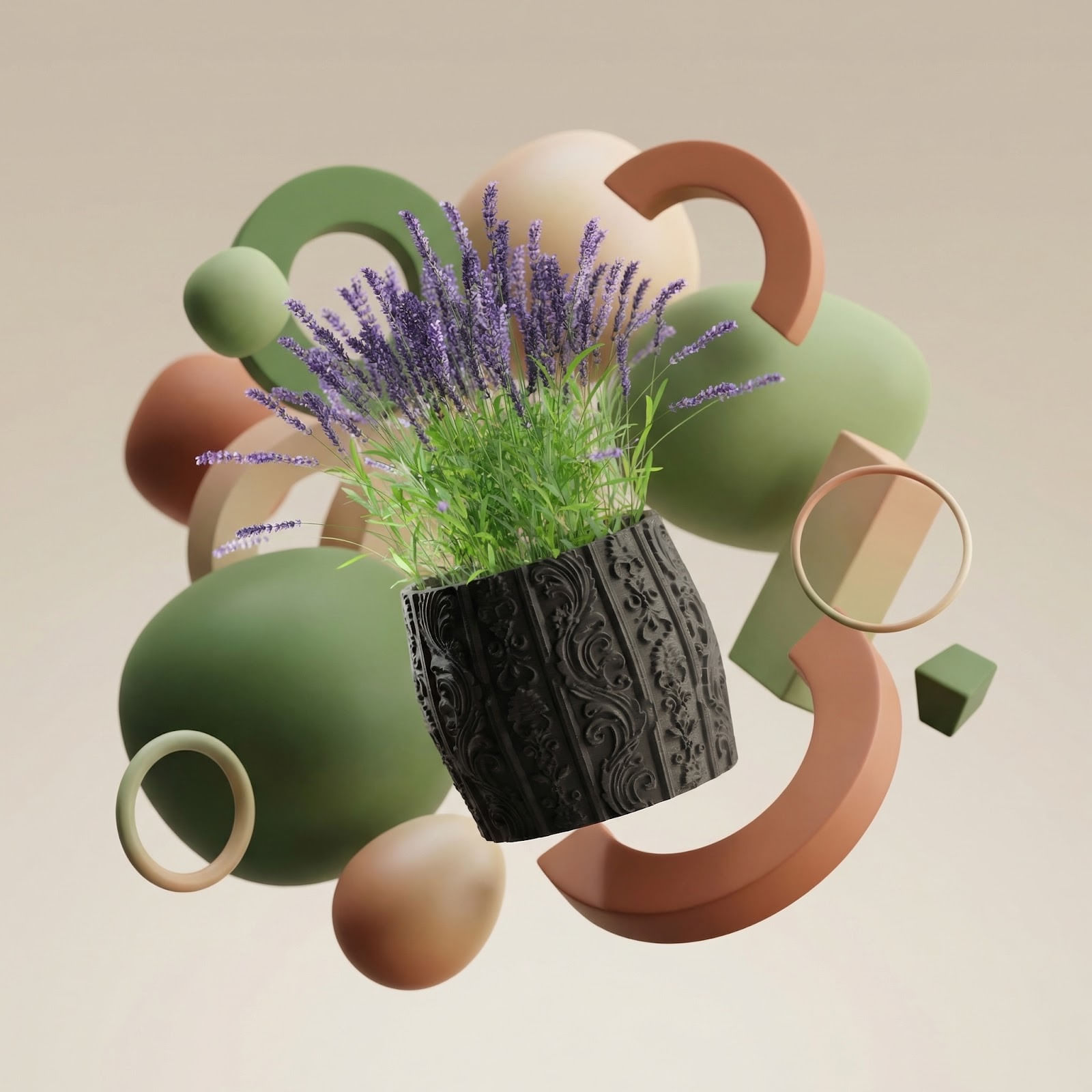 Ghiveci Decorativ cu Ornamente Florale, Negru, 14 cm — imaginea 5