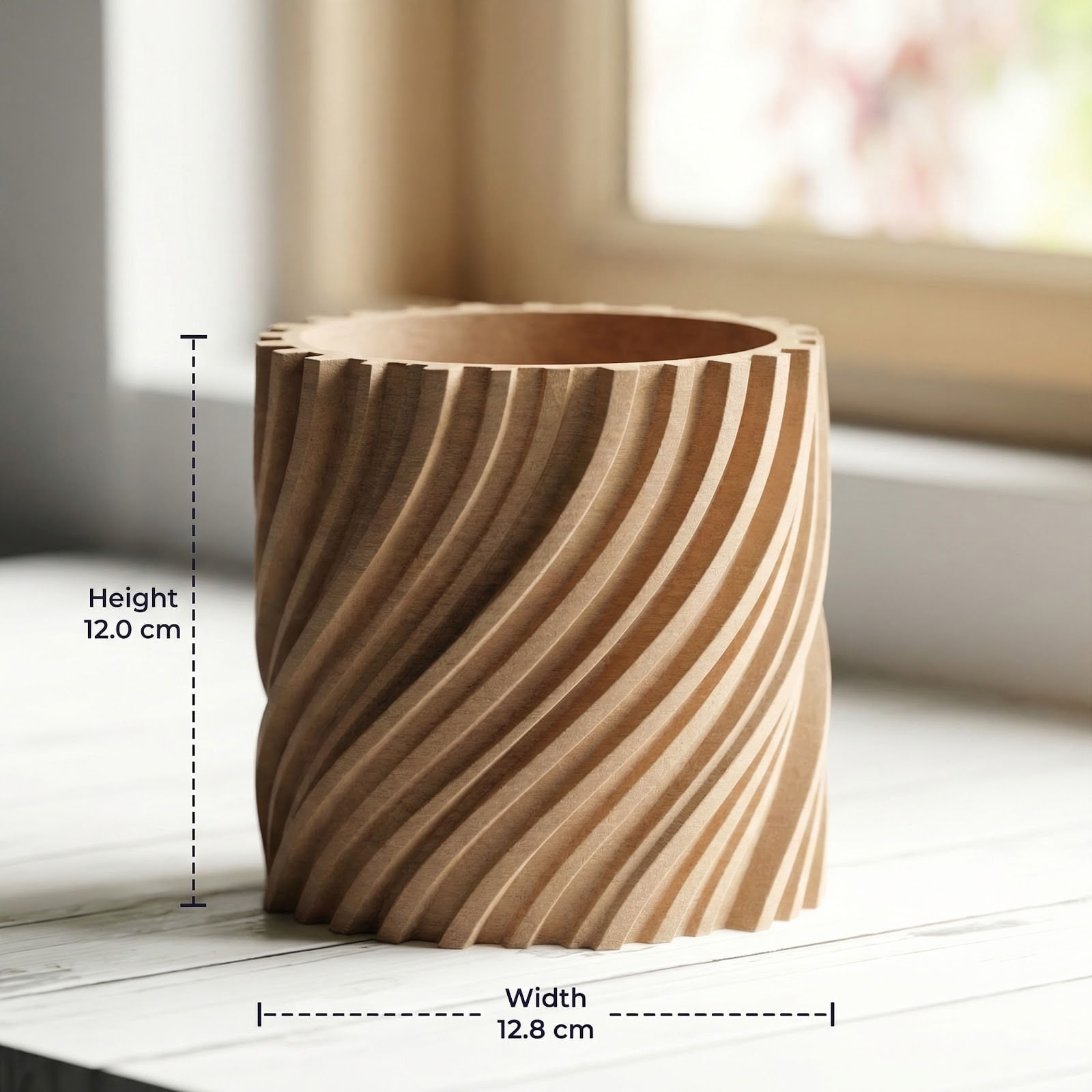 Ghiveci Decorativ cu Striatii Rasucite, Bej, 13 cm — imaginea 3