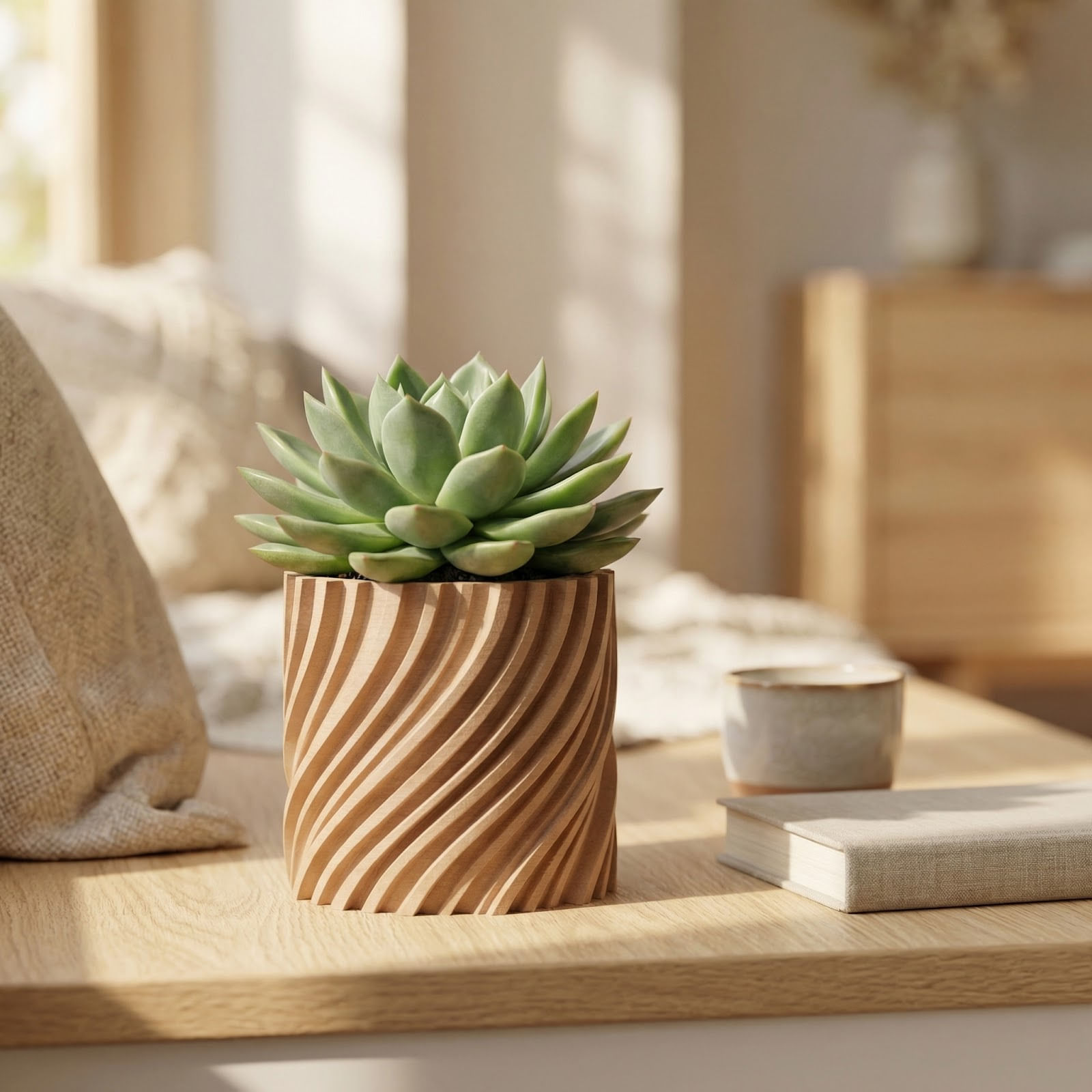 Ghiveci Decorativ cu Striatii Rasucite, Bej, 13 cm — imaginea 4