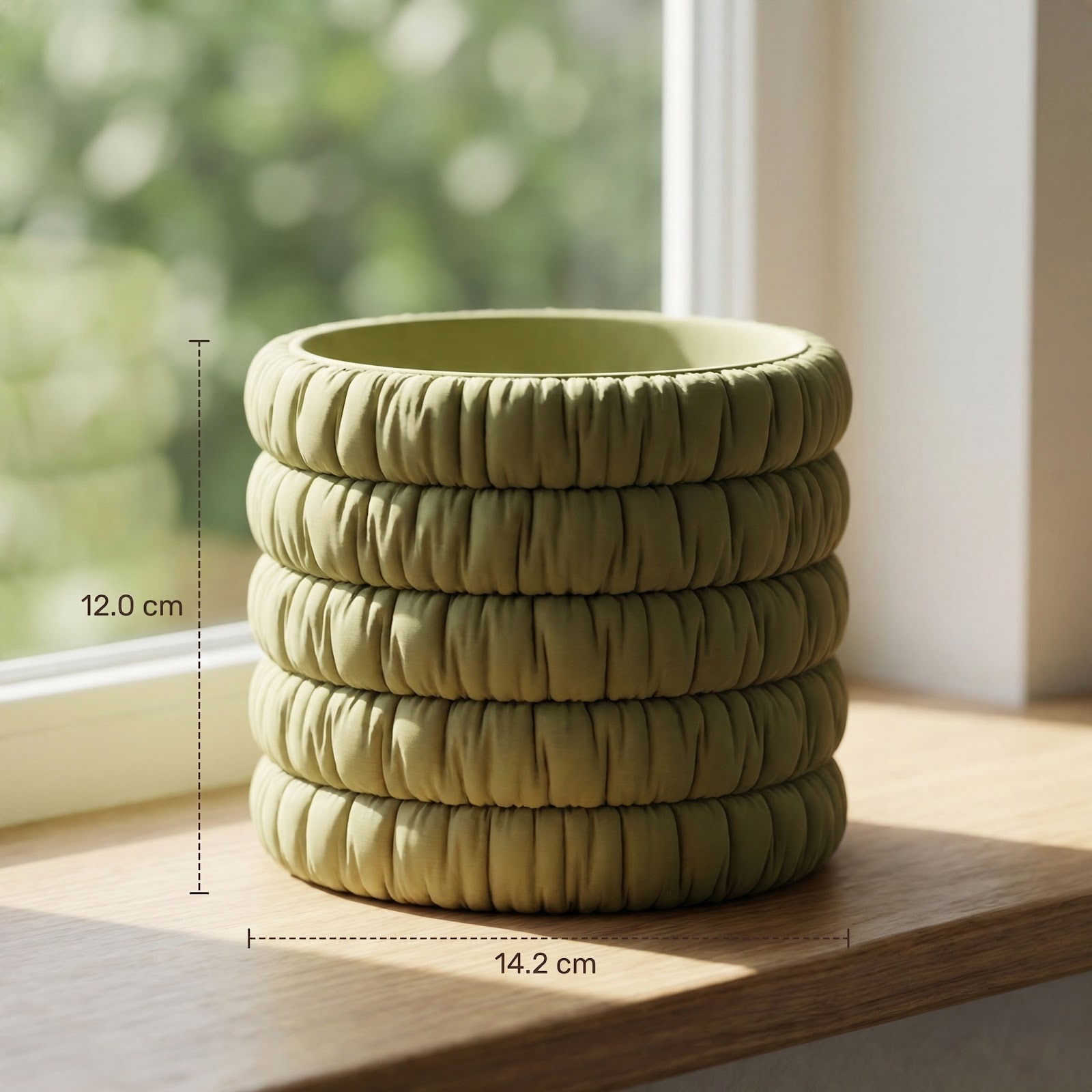 Ghiveci Decorativ cu Textura Moale Plisata, Verde Olive, 14 cm — imaginea 3