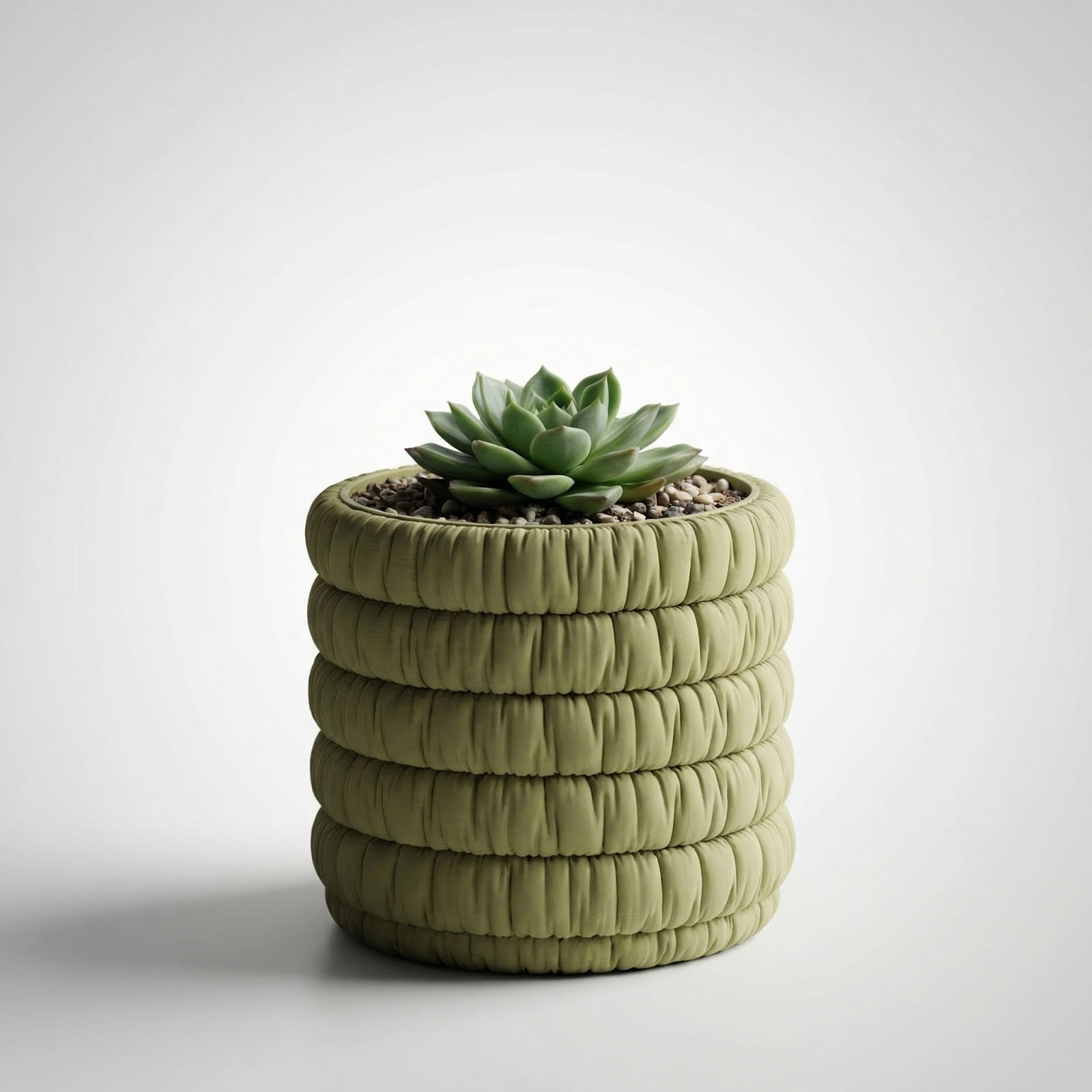 Ghiveci Decorativ cu Textura Moale Plisata, Verde Olive, 14 cm — imaginea 5