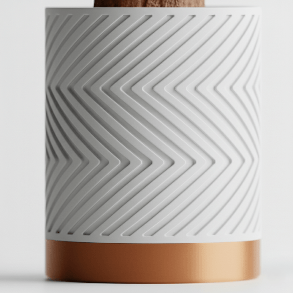 Ghiveci Inalt decorativ Geometric Luxe – Culoare Ivory Sandstone & Copper Gold, plastic PLA, inaltime 15cm — imaginea 5