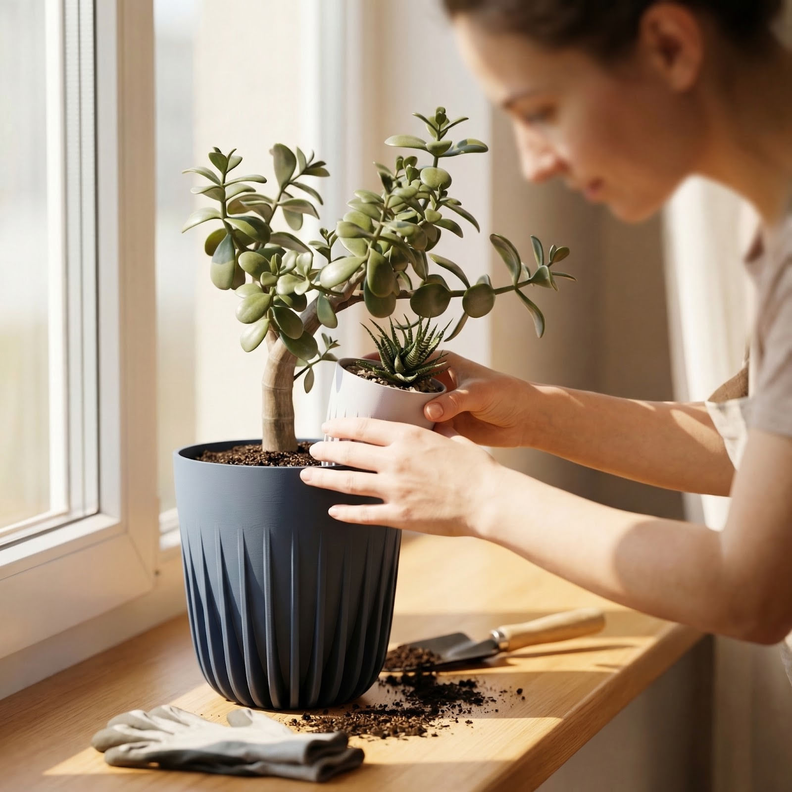 Ghiveci decorativ, albastru inchis, 17cm, design cu nervuri verticale — imaginea 2