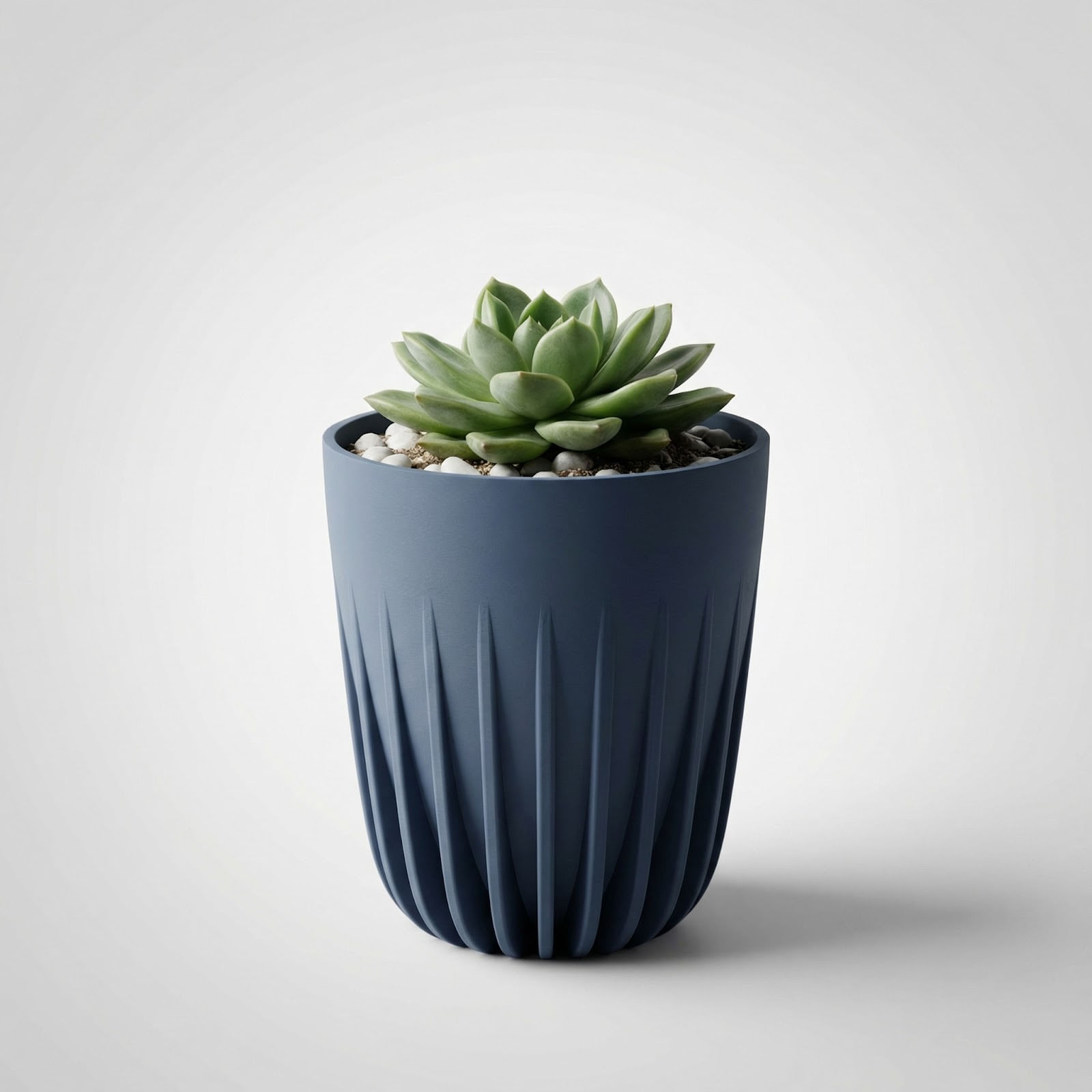 Ghiveci decorativ, albastru inchis, 17cm, design cu nervuri verticale — imaginea 3