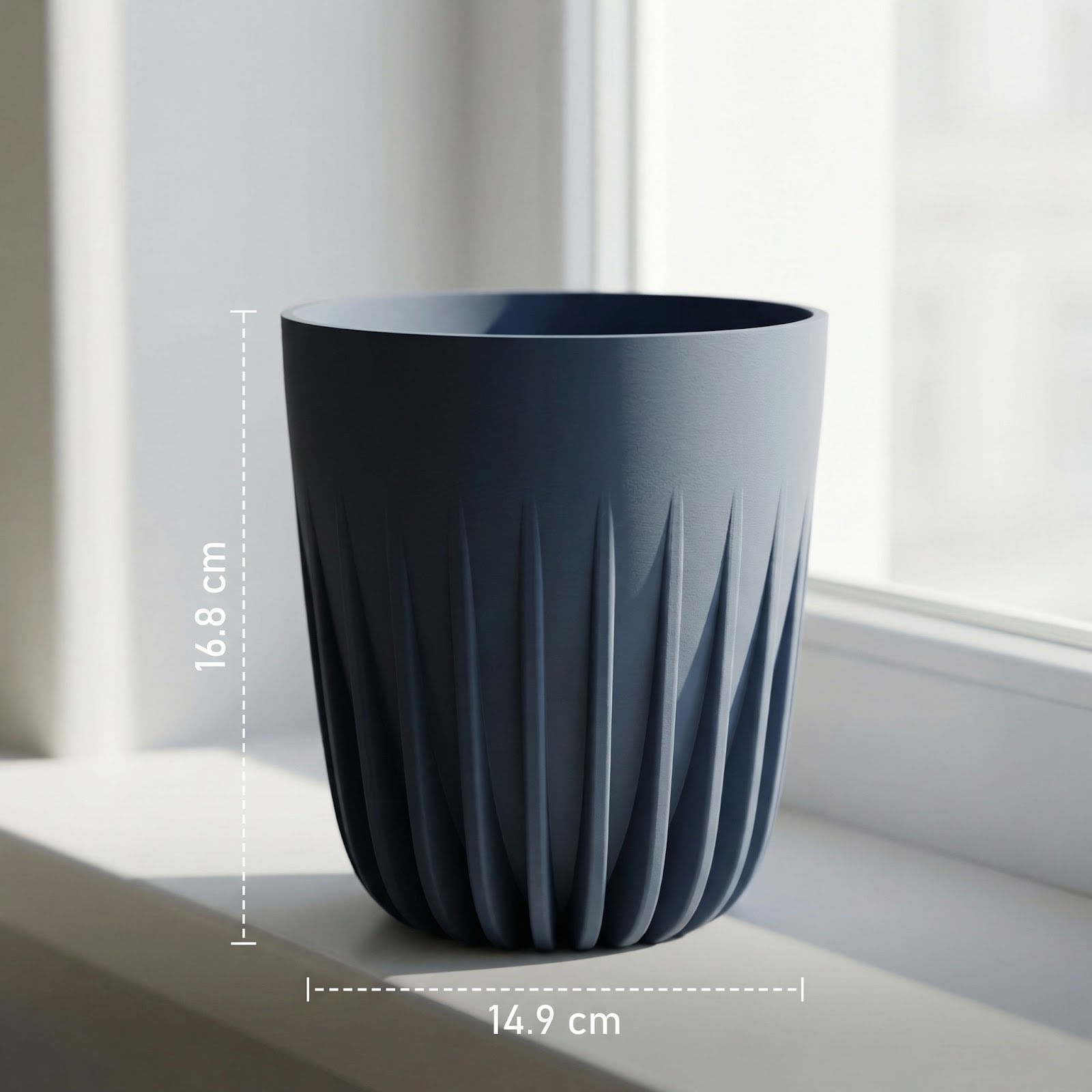 Ghiveci decorativ, albastru inchis, 17cm, design cu nervuri verticale — imaginea 4