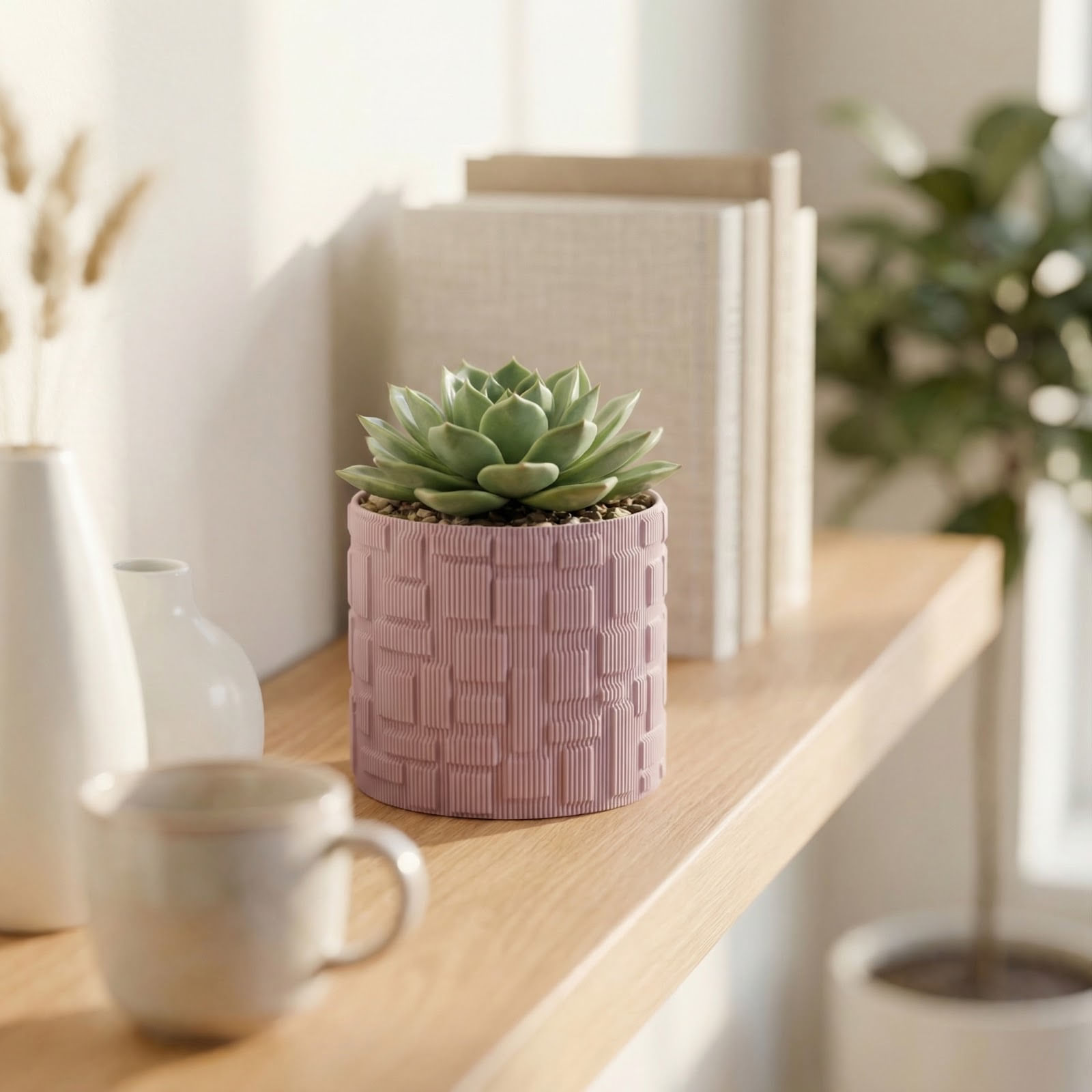 Ghiveci Decorativ cu Model Geometric Striat, Mov Lila, 13 cm — imaginea 6