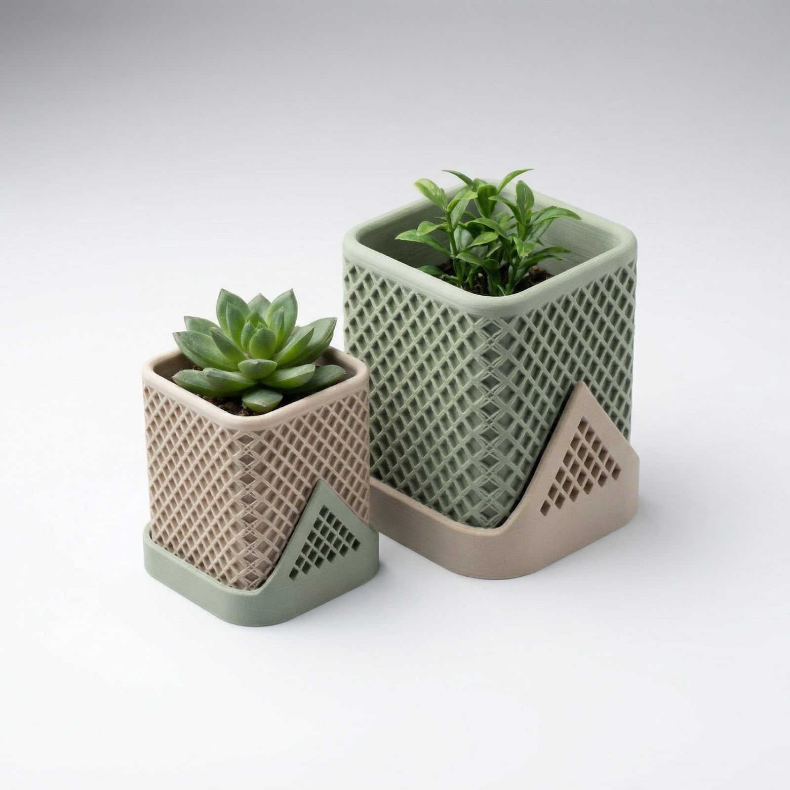 Ghiveci Decorativ Geometric cu Tavita, Alb, 12 cm — imaginea 2