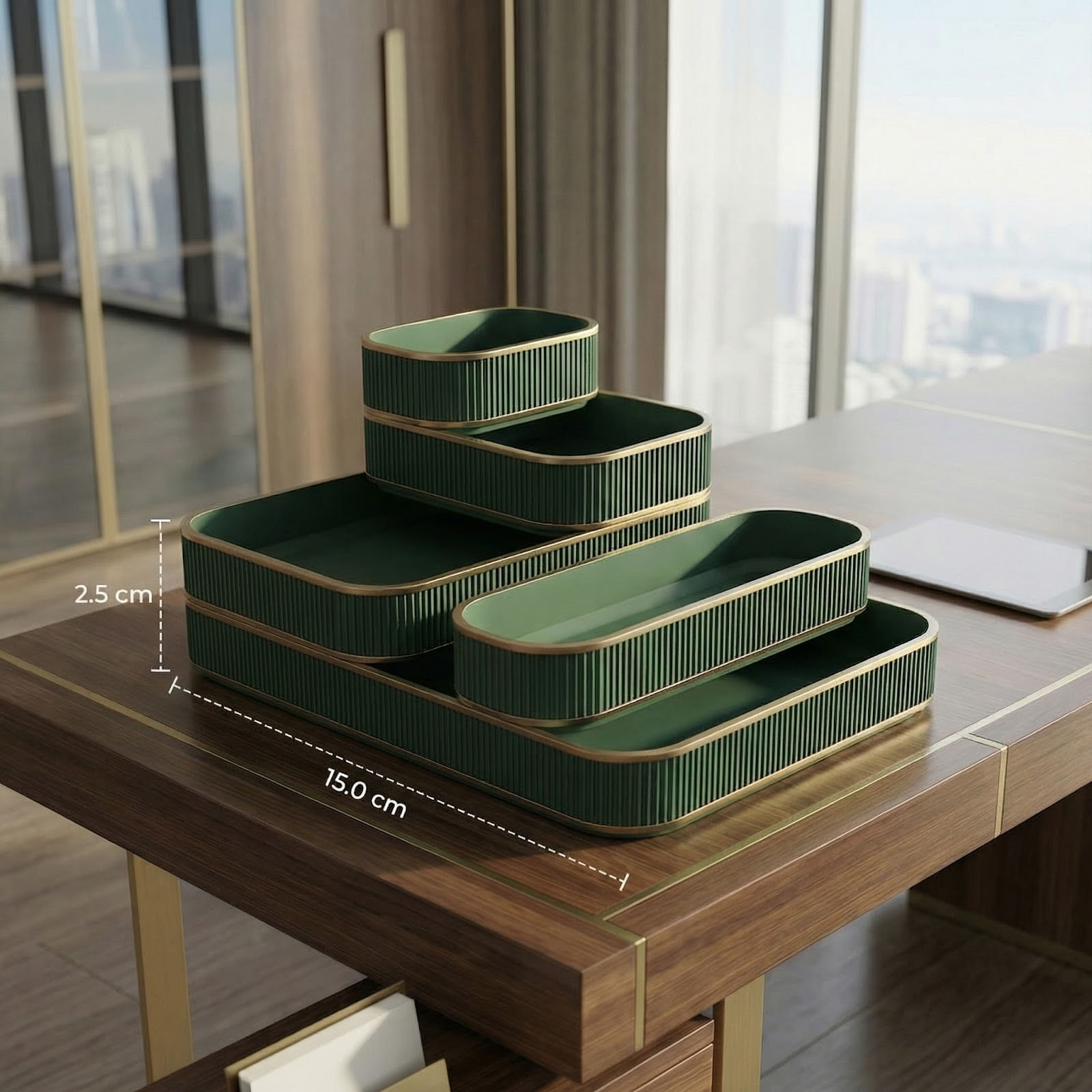 Organizator Birou Modular cu Textura Premium, Verde, 20 cm