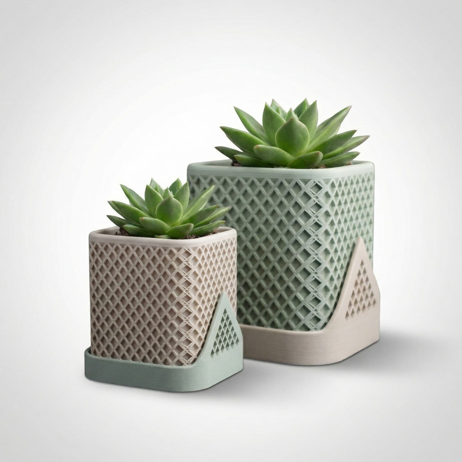 Ghiveci Decorativ Geometric cu Tavita, Alb, 12 cm — imaginea 4
