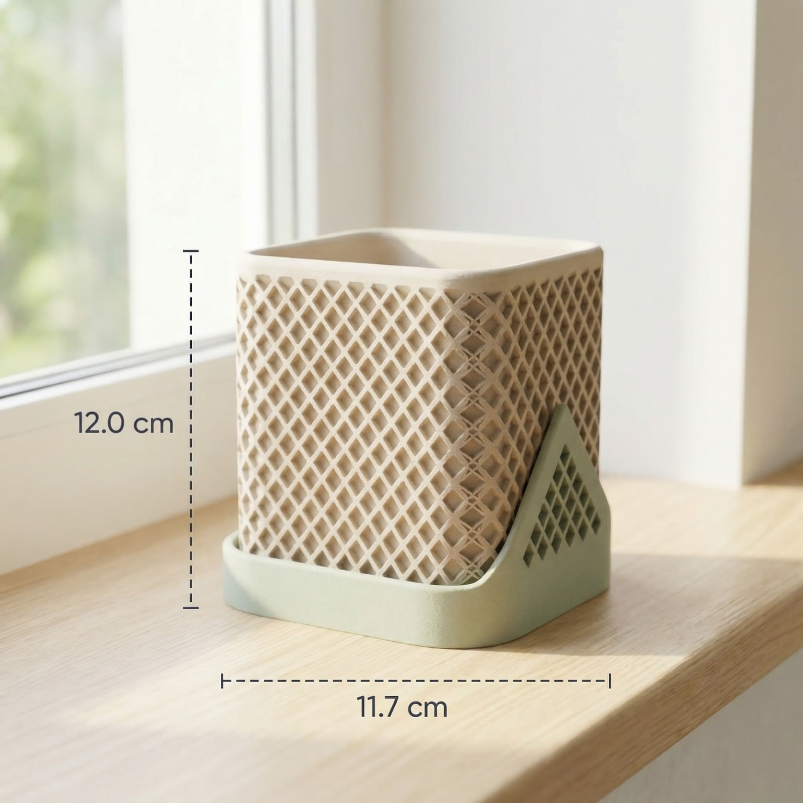 Ghiveci Decorativ Geometric cu Tavita, Alb, 12 cm — imaginea 5