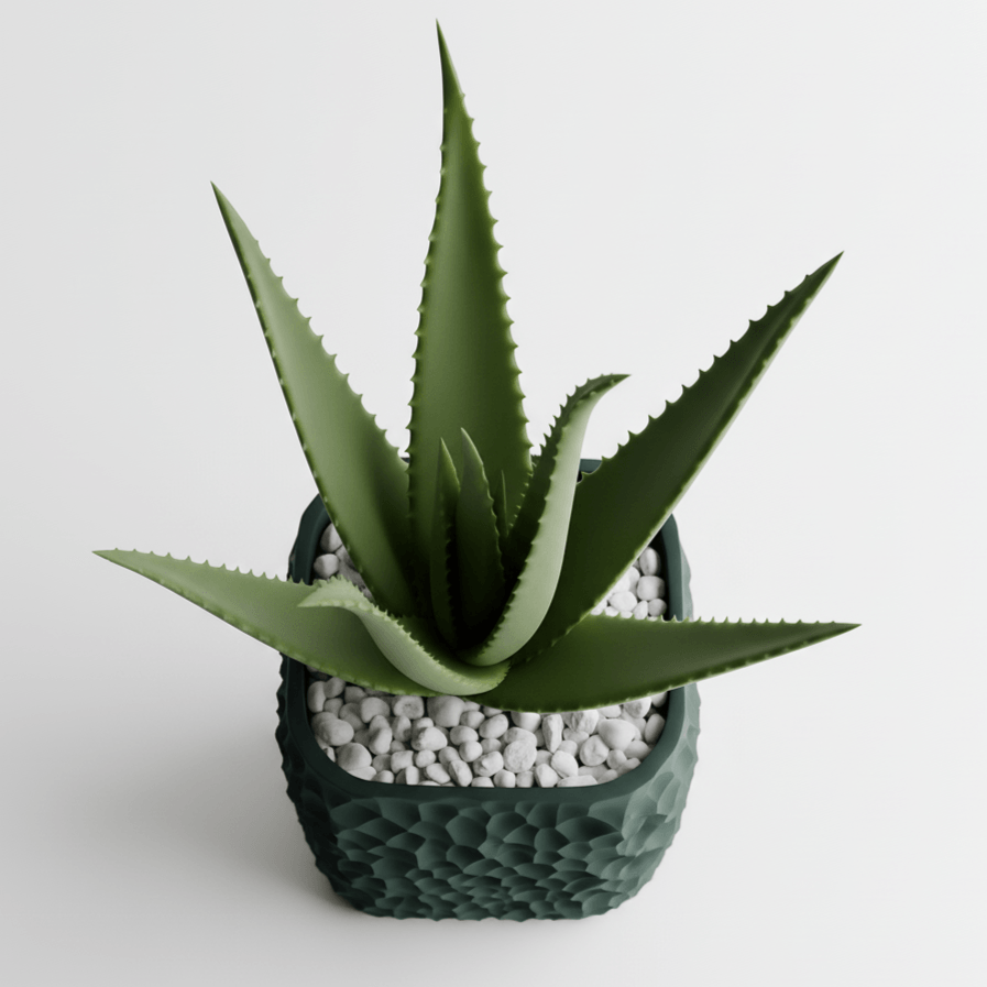 Ghiveci decorativ cu design geometric si abstract, culoare Obsidian Green, plastic PLA, diametru 14cm, inaltime 15cm — imaginea 2