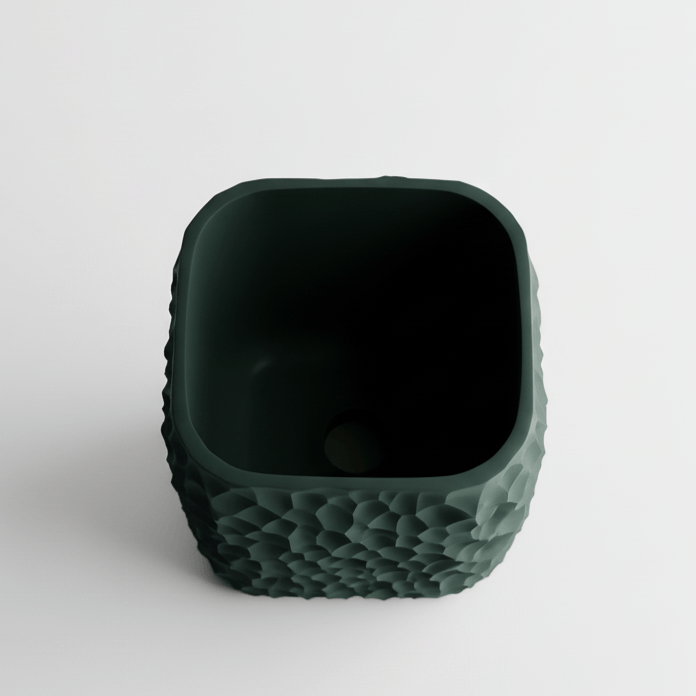 Ghiveci decorativ cu design geometric si abstract, culoare Obsidian Green, plastic PLA, diametru 14cm, inaltime 15cm — imaginea 3