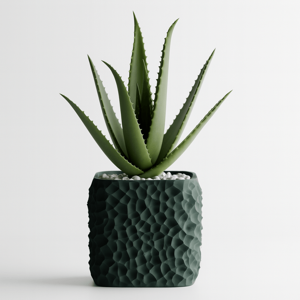 Ghiveci decorativ cu design geometric si abstract, culoare Obsidian Green, plastic PLA, diametru 14cm, inaltime 15cm — imaginea 6