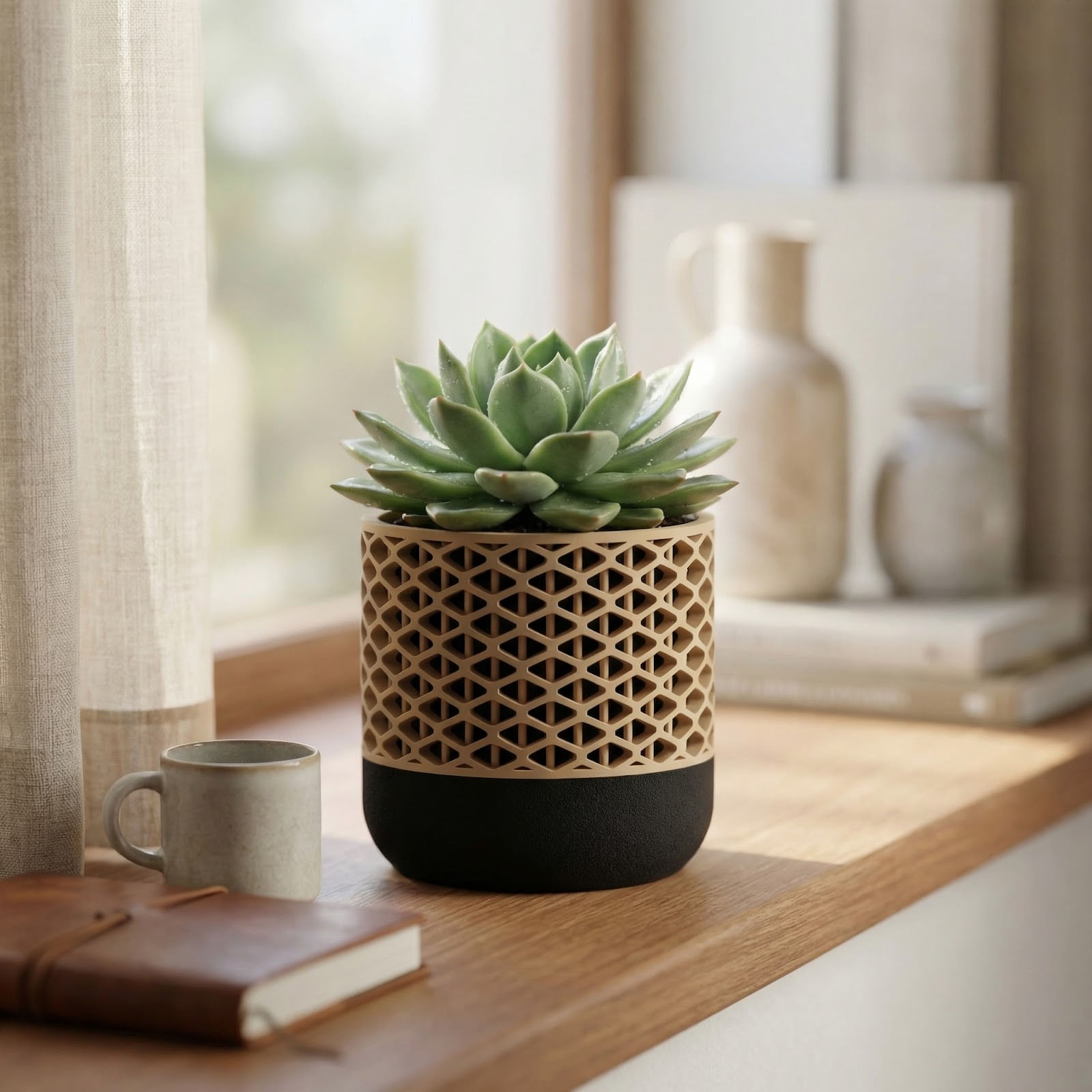 Ghiveci Decorativ Modular Armonie Geometrica, Bej, 10 cm — imaginea 4