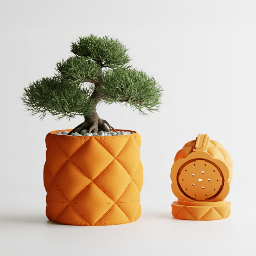 Ghiveci exclusivist de perete – Design Quilted Elegance, culoare Amber Glow, plastic PLA, 14cm inaltime, 14cm diametru — imaginea 2