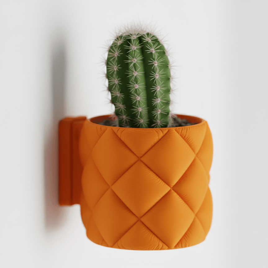 Ghiveci exclusivist de perete – Design Quilted Elegance, culoare Amber Glow, plastic PLA, 14cm inaltime, 14cm diametru — imaginea 4
