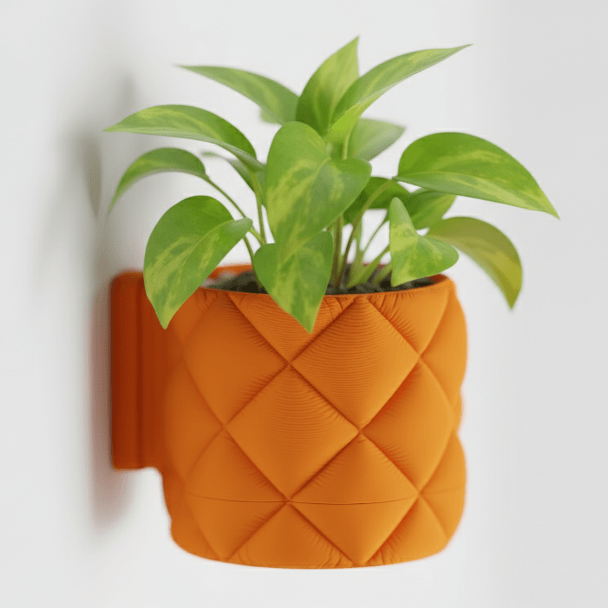 Ghiveci exclusivist de perete – Design Quilted Elegance, culoare Amber Glow, plastic PLA, 14cm inaltime, 14cm diametru — imaginea 5